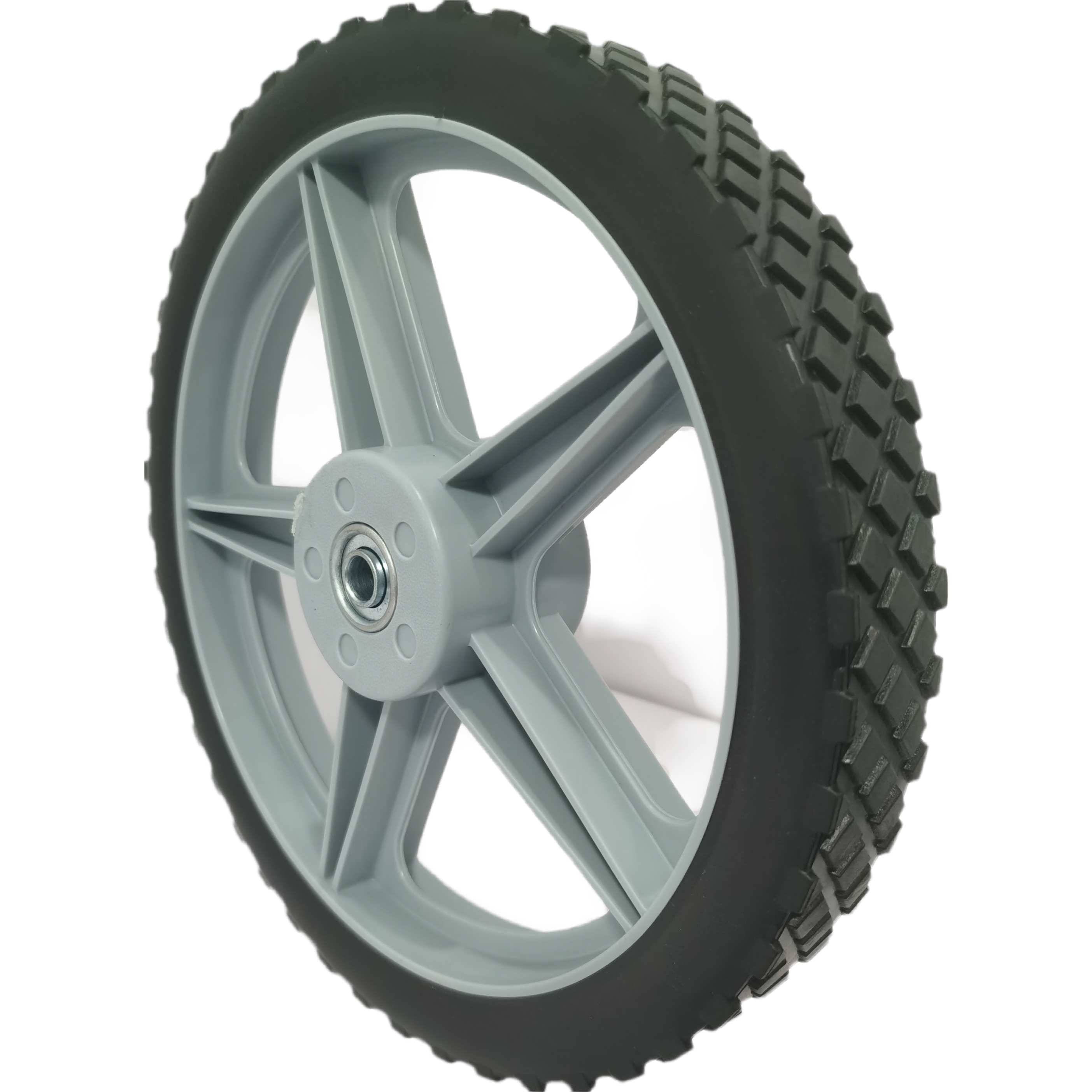 10-Pack 12" Spoked Plastic Wheel and Tire – Puncture-Proof, 250 lb Capacity, 0.5" Axle, for Lawn Mowers & DIY Carts