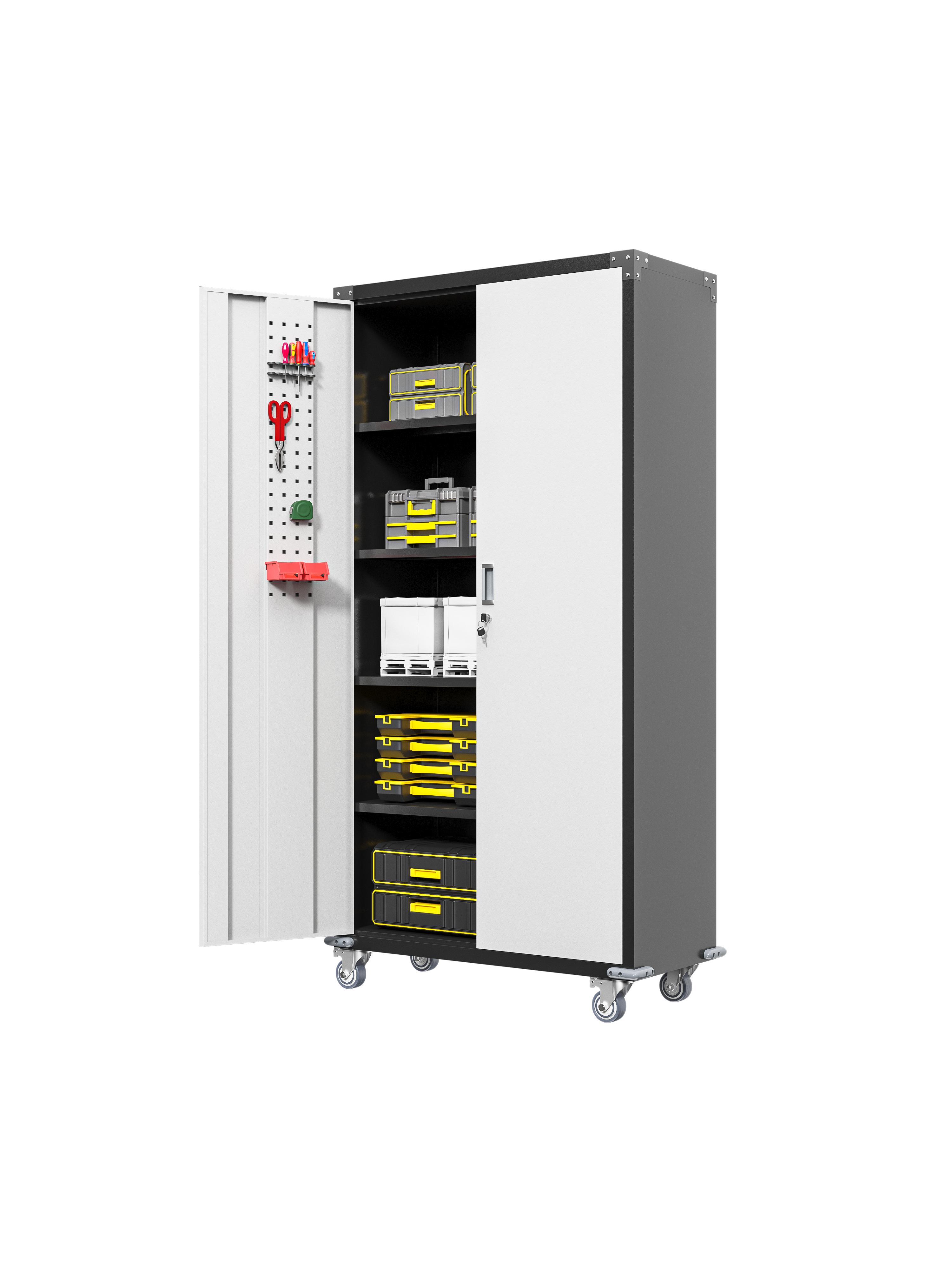 Garage Storage Cabinets with Locking Doors & 4 Adjustable Shelves – Heavy Duty Metal Cabinet with Casters