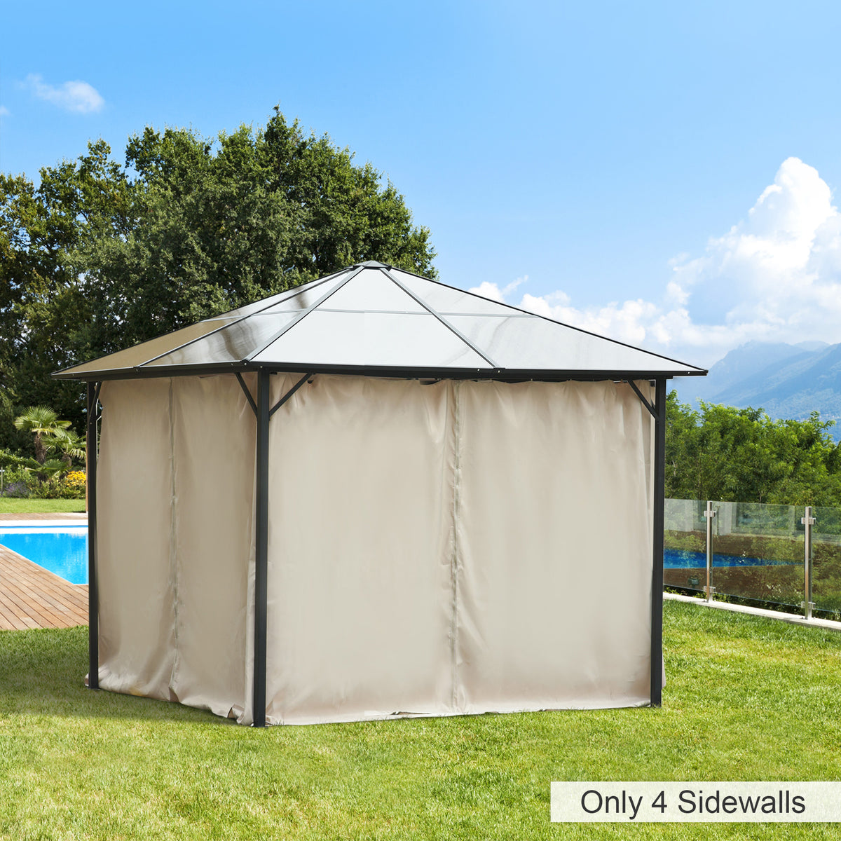 Gazebo Sidewall Curtain Set 10x10 ft, 4-Panel Polyester Replacement Curtains with Hooks & C-Rings for Pergola & Cabana, Beige