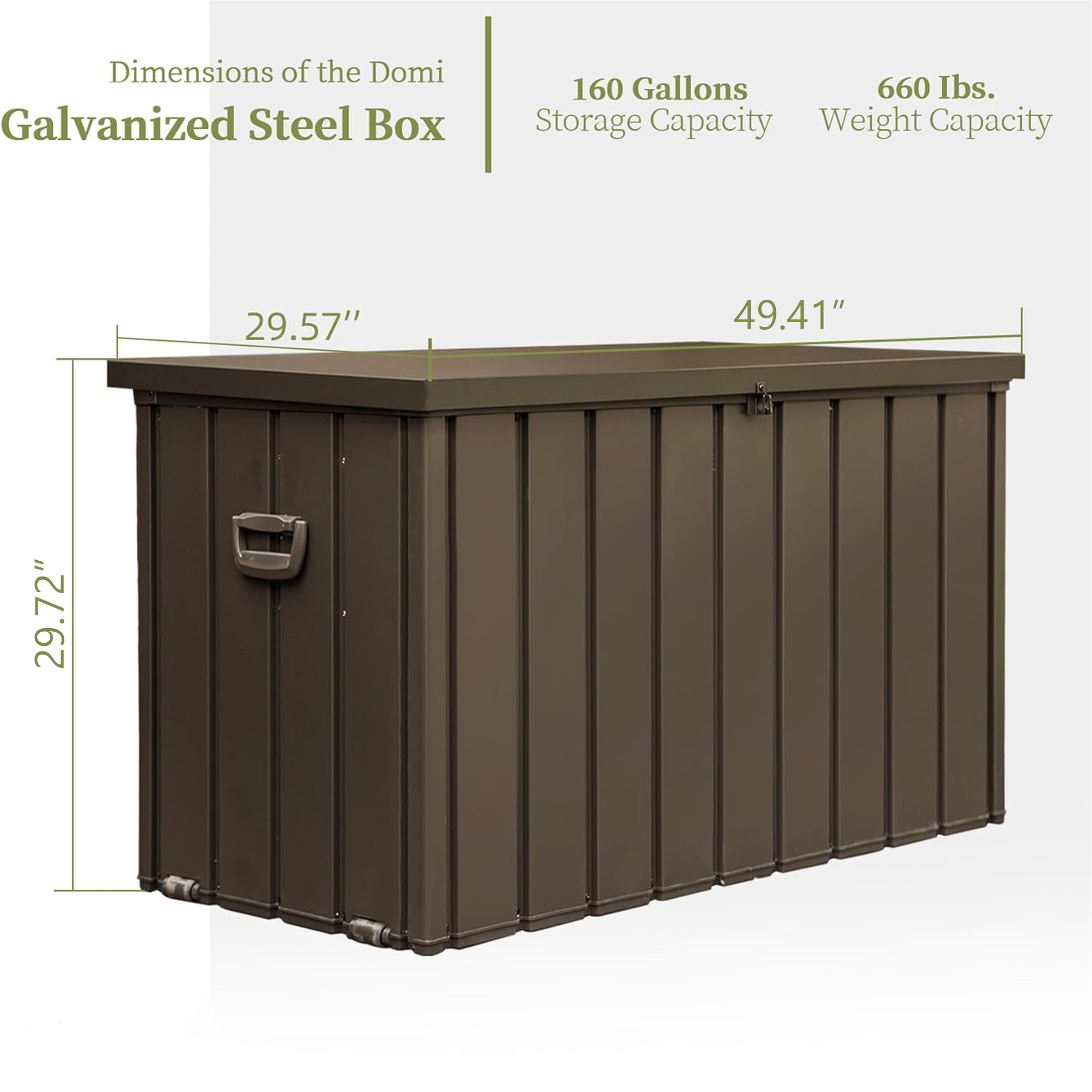160 Gallon Outdoor Steel Deck Box – Extra-Tall Waterproof Patio Storage Bench, Dark Brown, 660 lb Capacity