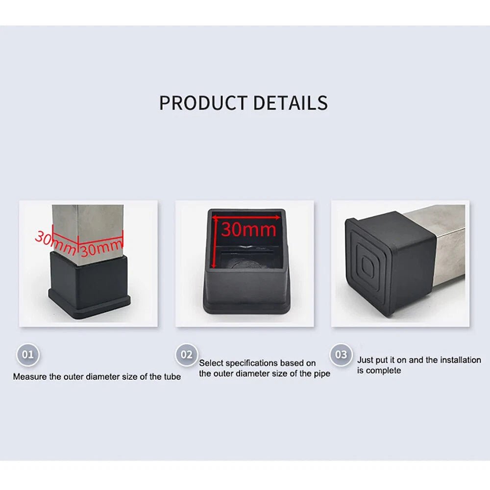 Square Chair Leg Caps Anti - Slip Rubber Chair Tips Table Chair Floor Protectors - HomeDIYer