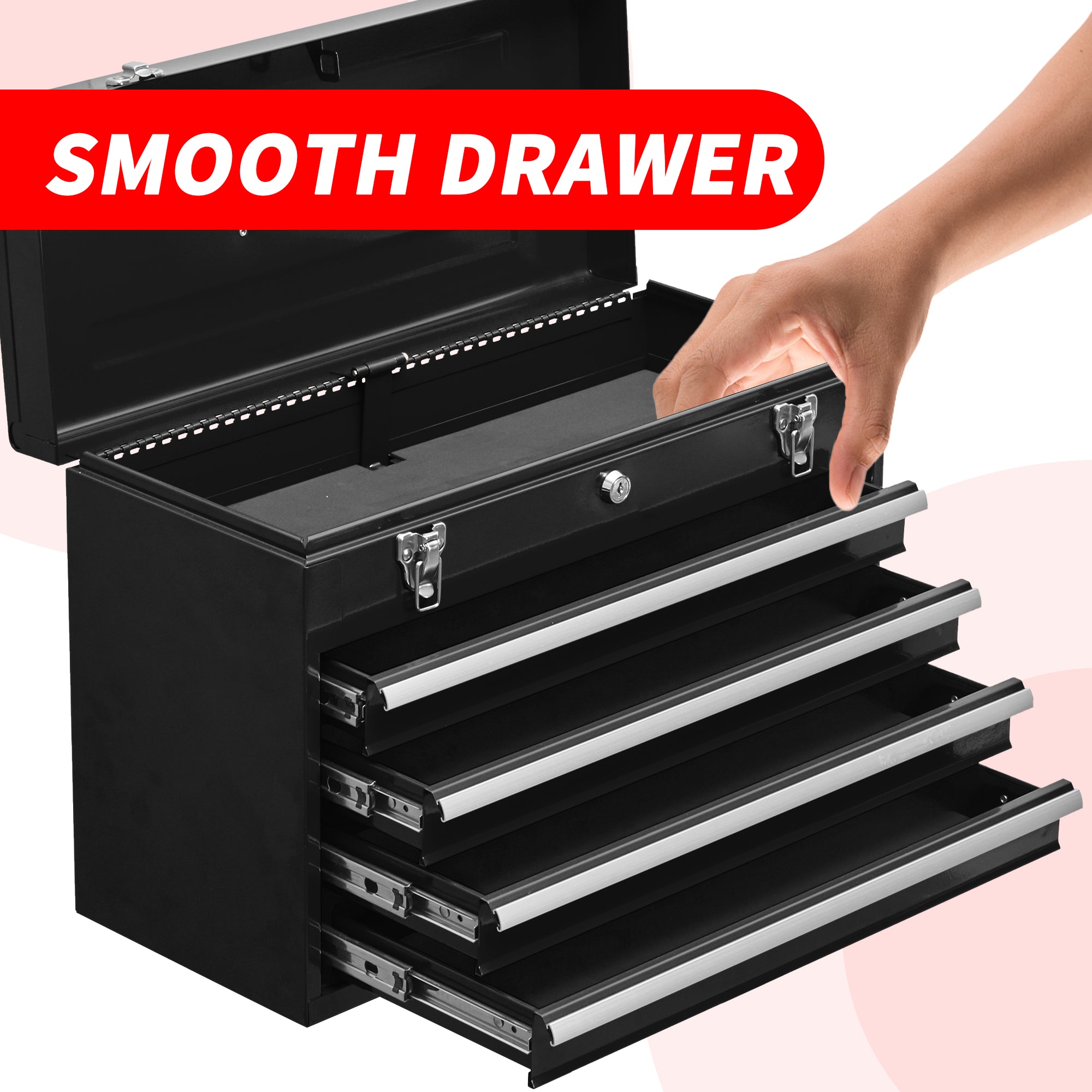 4-Drawer Steel Tool Chest – Portable Metal Tool Box with Cylinder Lock & Powder Coat