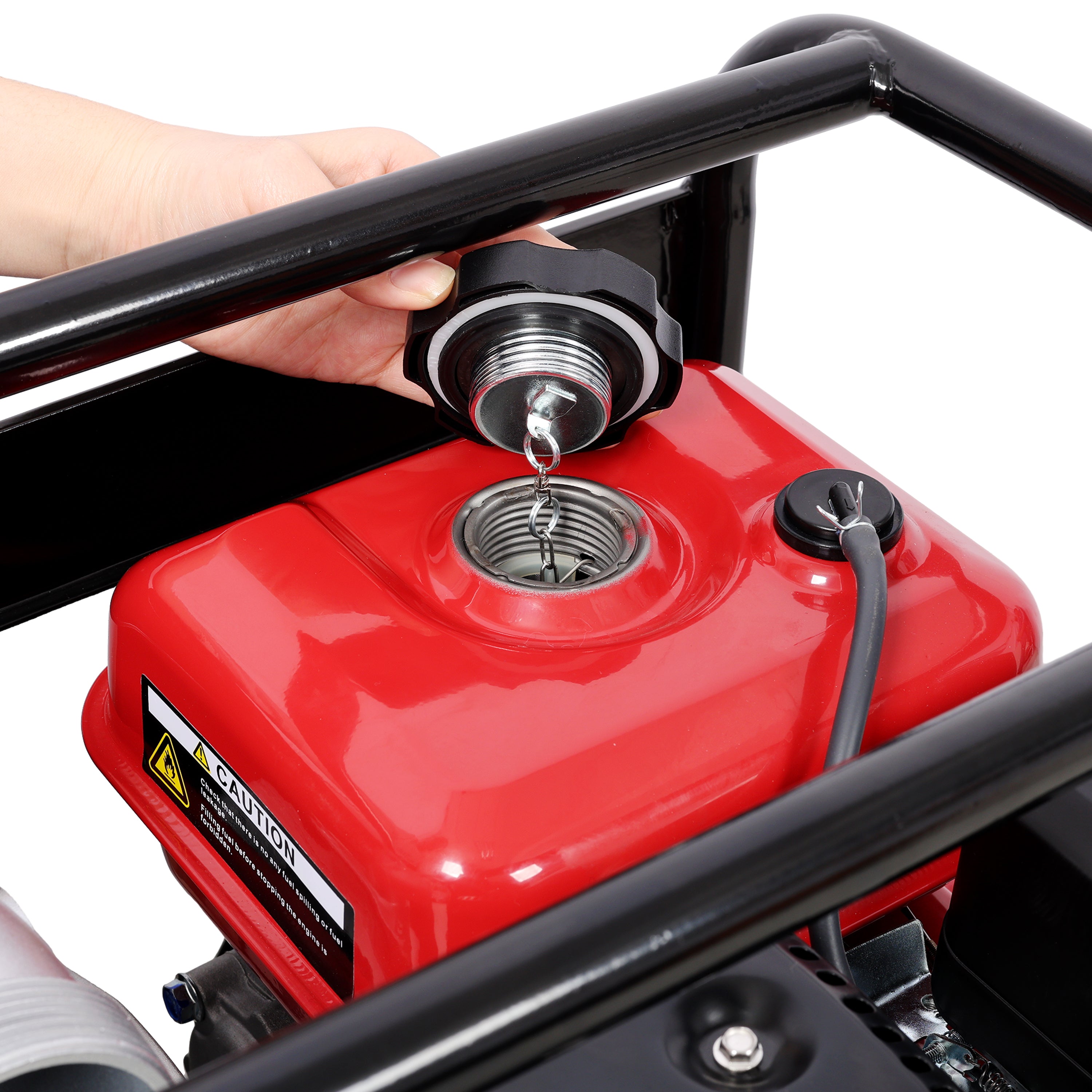 Gas Engine Powered Water Pump 3" inlet&outlet, Flow:264Gpm , 7HP Engine 212CC, EPA Certificated, 3in NPT Connector, 3in to 2in coupler 2in1, 50 ft Discharge Hose, 12 ft Suction Hose, Wheels and Handle