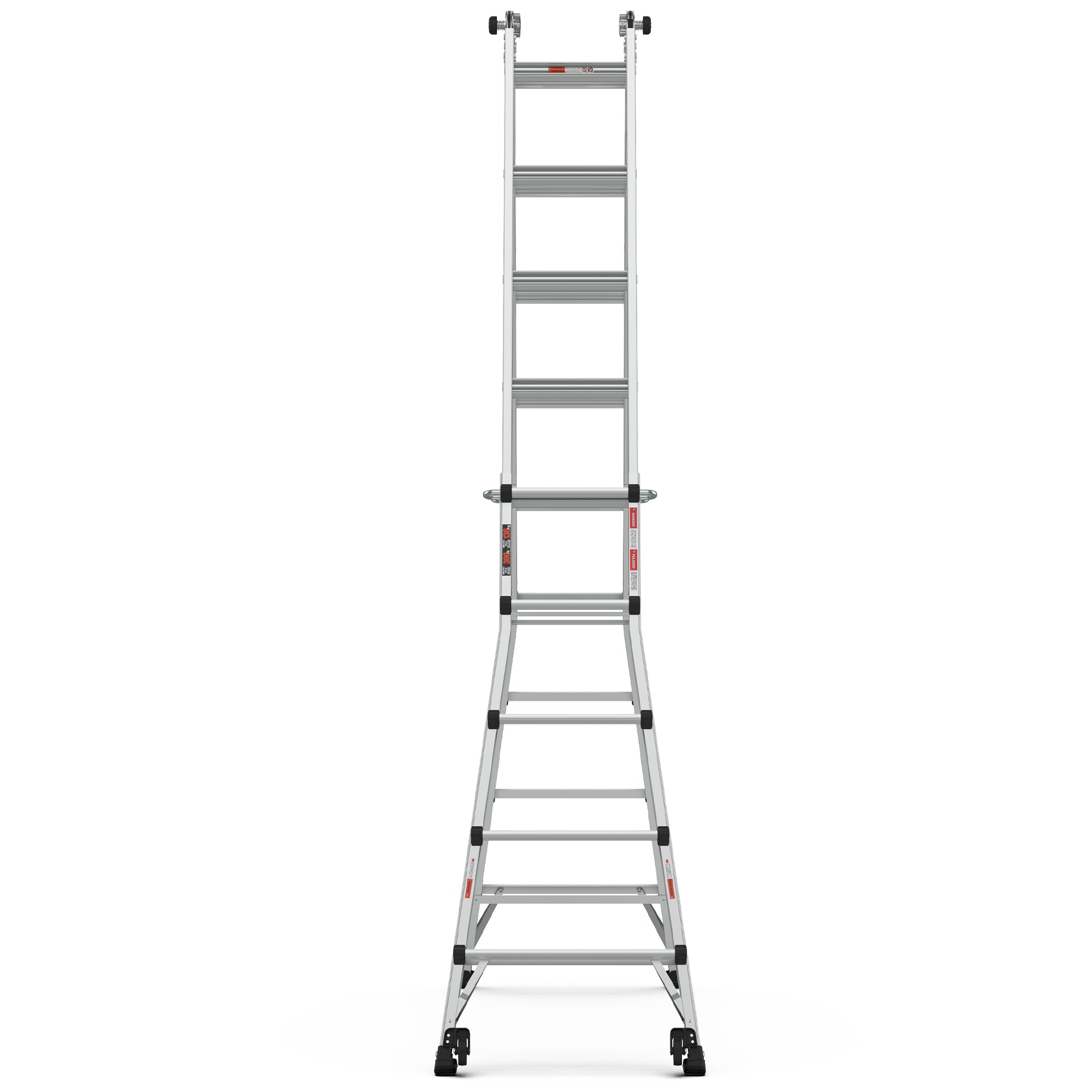 22 FT Aluminum Multi‑Position Ladder with Wheels — 300 lb Capacity, A‑Frame, Extension & More, Metallic Grey