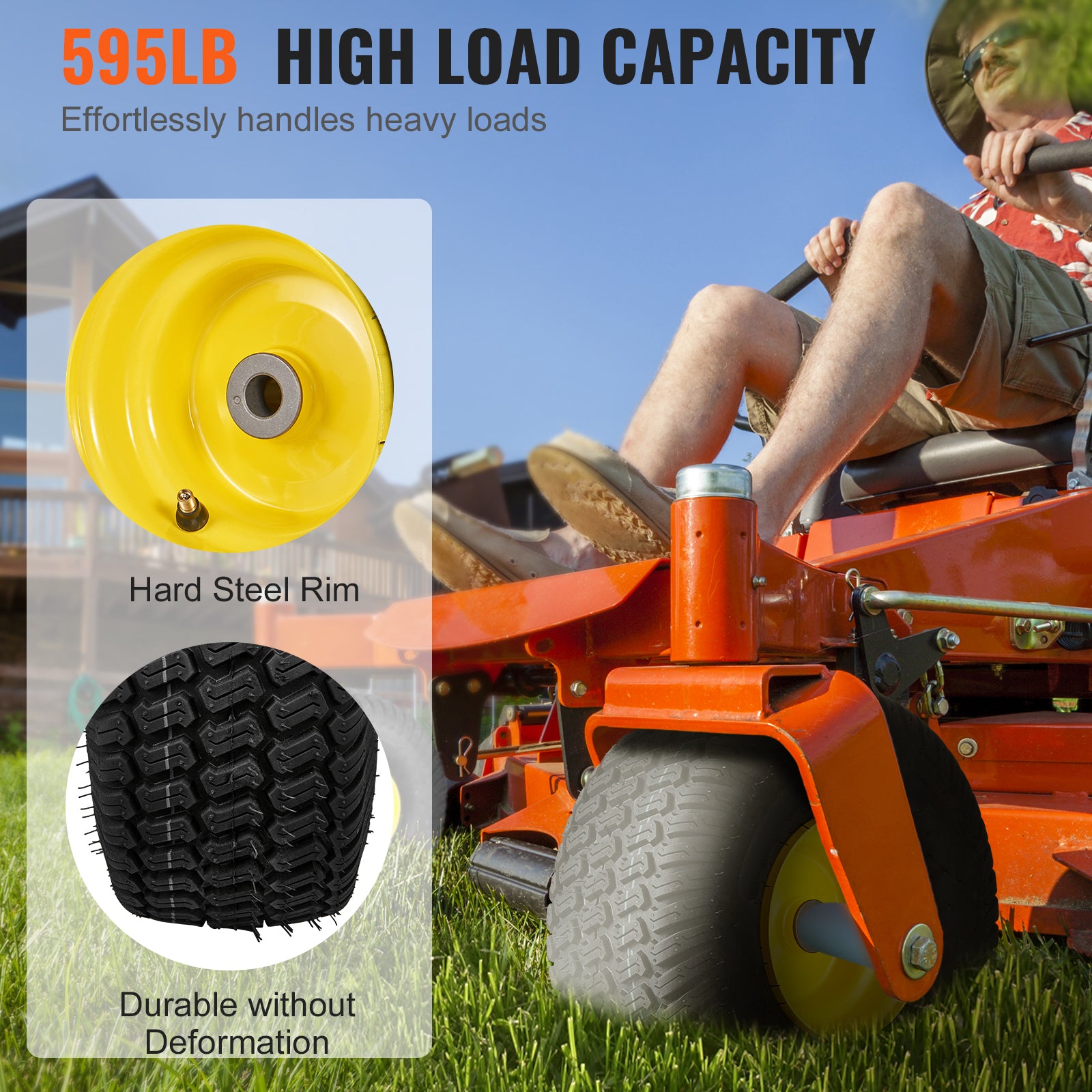 2-Pack 15x6-6" Tubeless Tractor Tires โ S-Turf Pneumatic, 3" Offset Hub, 595 LB Capacity, 16 Adapters
