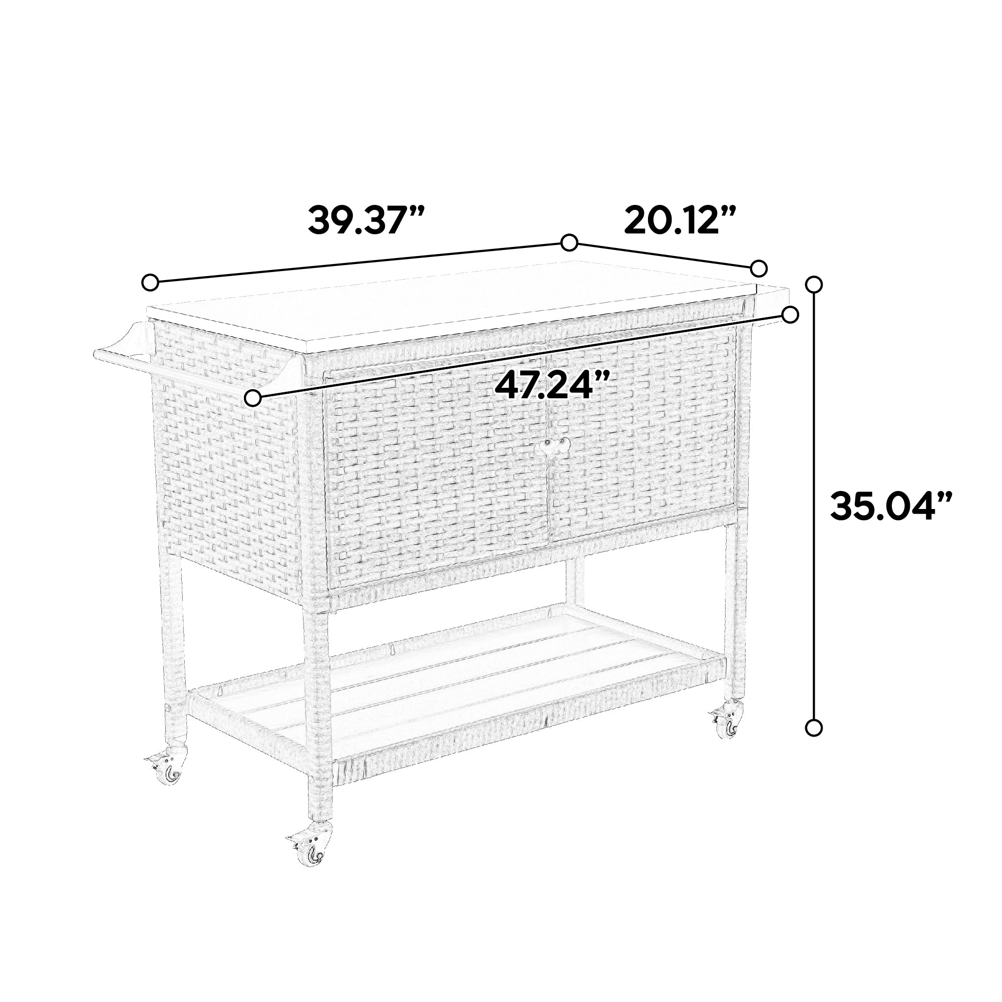 Outdoor Wicker Bar Cart, Patio Wine Serving Cart w/Wheels, Rolling Rattan Beverage Bar Counter Table with stainless steel Top for Porch Backyard Garden Poolside Party, Brown