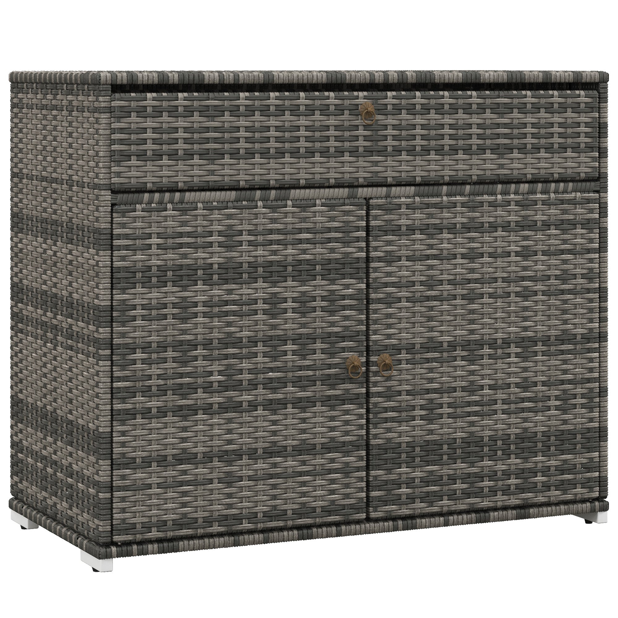 Outsunny Outdoor Towel Rack & Pool Toy Cabinet, Hot Tub Accessory Storage, Freestanding PE Rattan Wicker Cabinet with Drawer for Indoor, Outdoor Swimming Pool, Spa, Gray