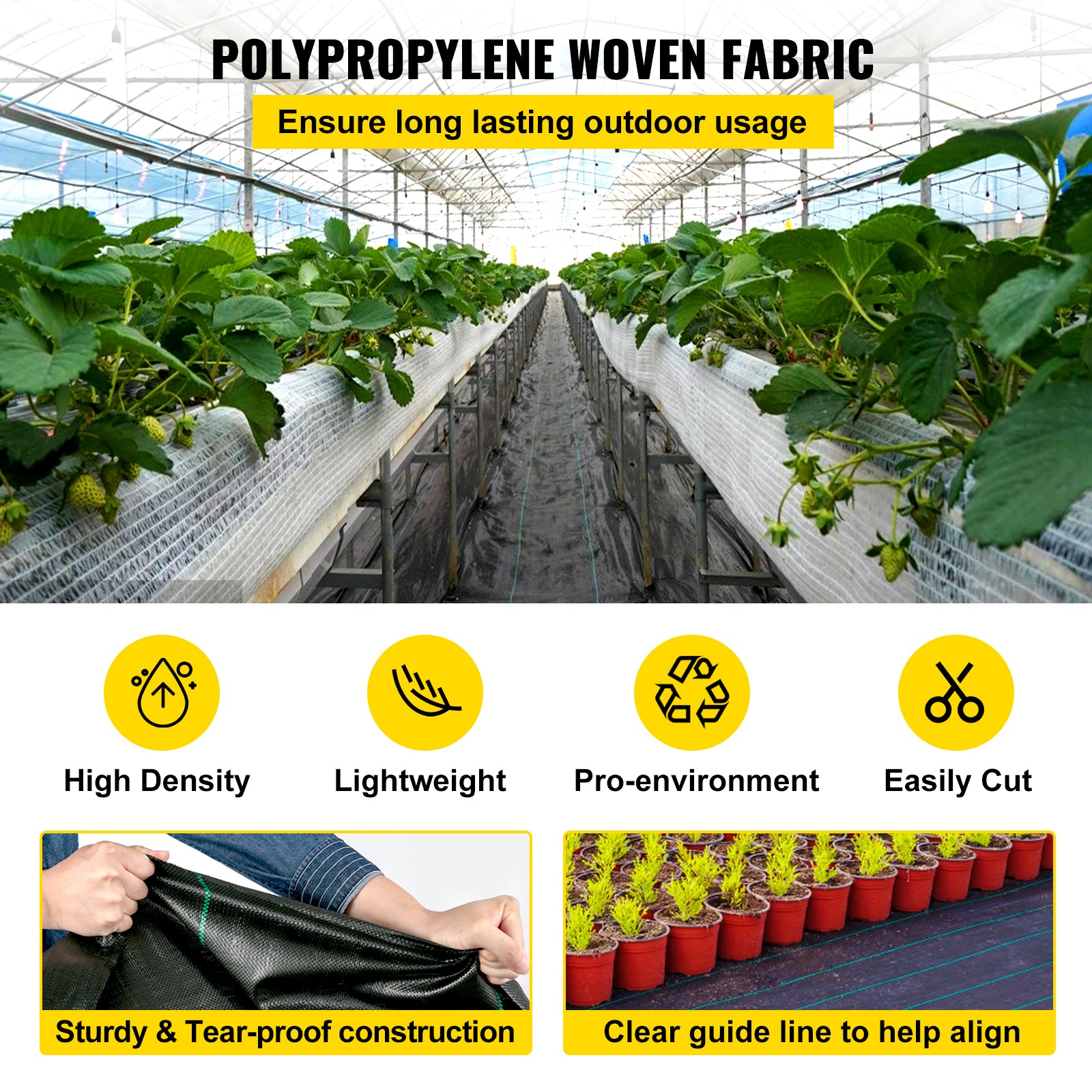 6ft x 300ft Premium 2.4oz Woven Weed Barrier Landscape Fabric — Heavy‑Duty Ground Cover for Flower Beds & Underlayment Black