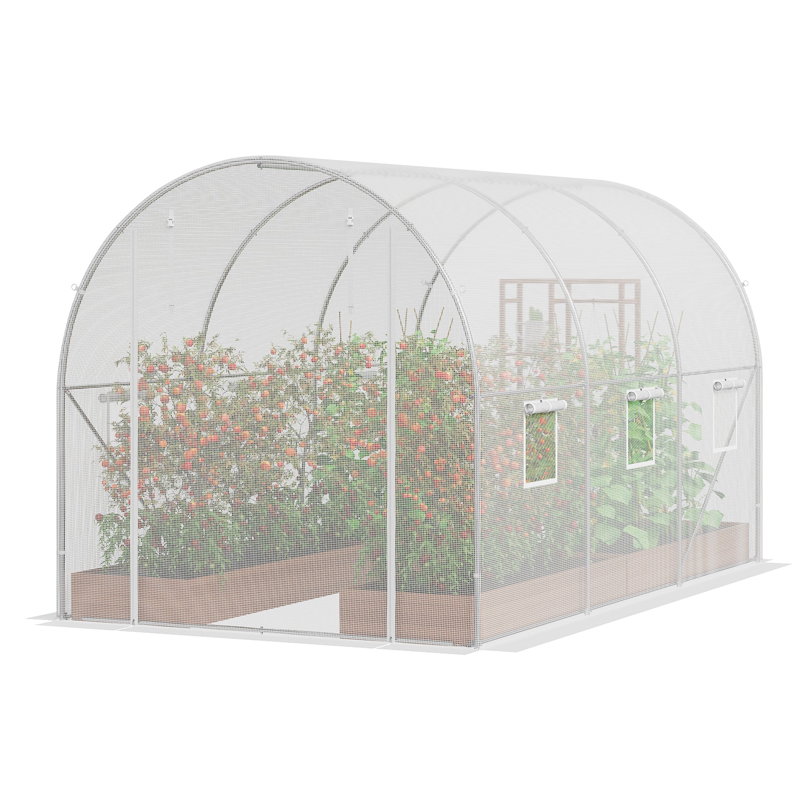 9.58ft x 6.43ft x 6.23ft Walk‑In Tunnel Greenhouse — Heavy‑Duty Galvanized Frame Thick PE Cover & Ventilation Windows White