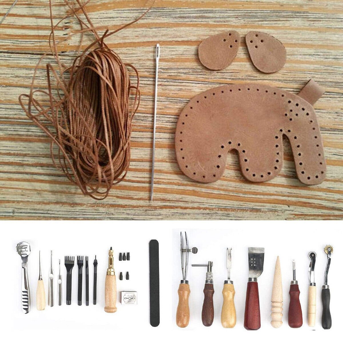 18Pcs Leather Craft Tool Set DIY Stitching Sewing Punch Carving Working Hand Kit - HomeDIYer