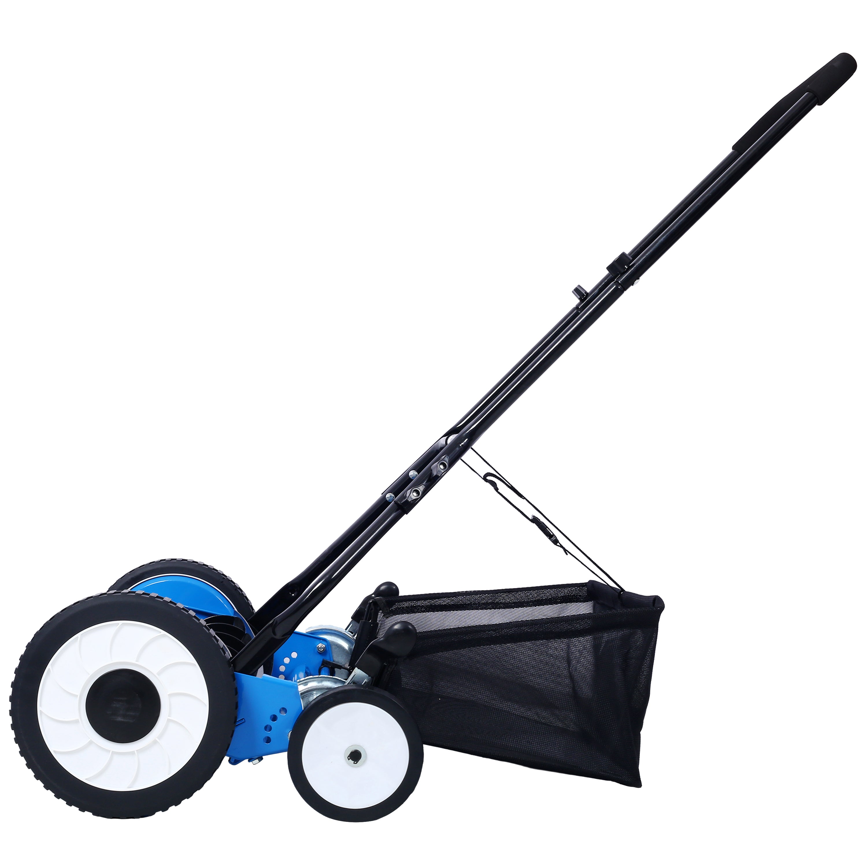 16-Inch 5-Blade Push Reel Lawn Mower with Grass Catcher, 4 WHEELS BLUE COLOR