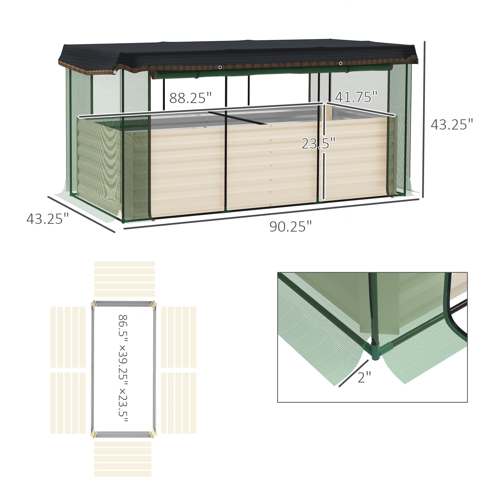 Raised Garden Bed for Flowers, Veggies and Herbs,Galvanized Steel Planter Box with Crop Cage and Shade Cloth