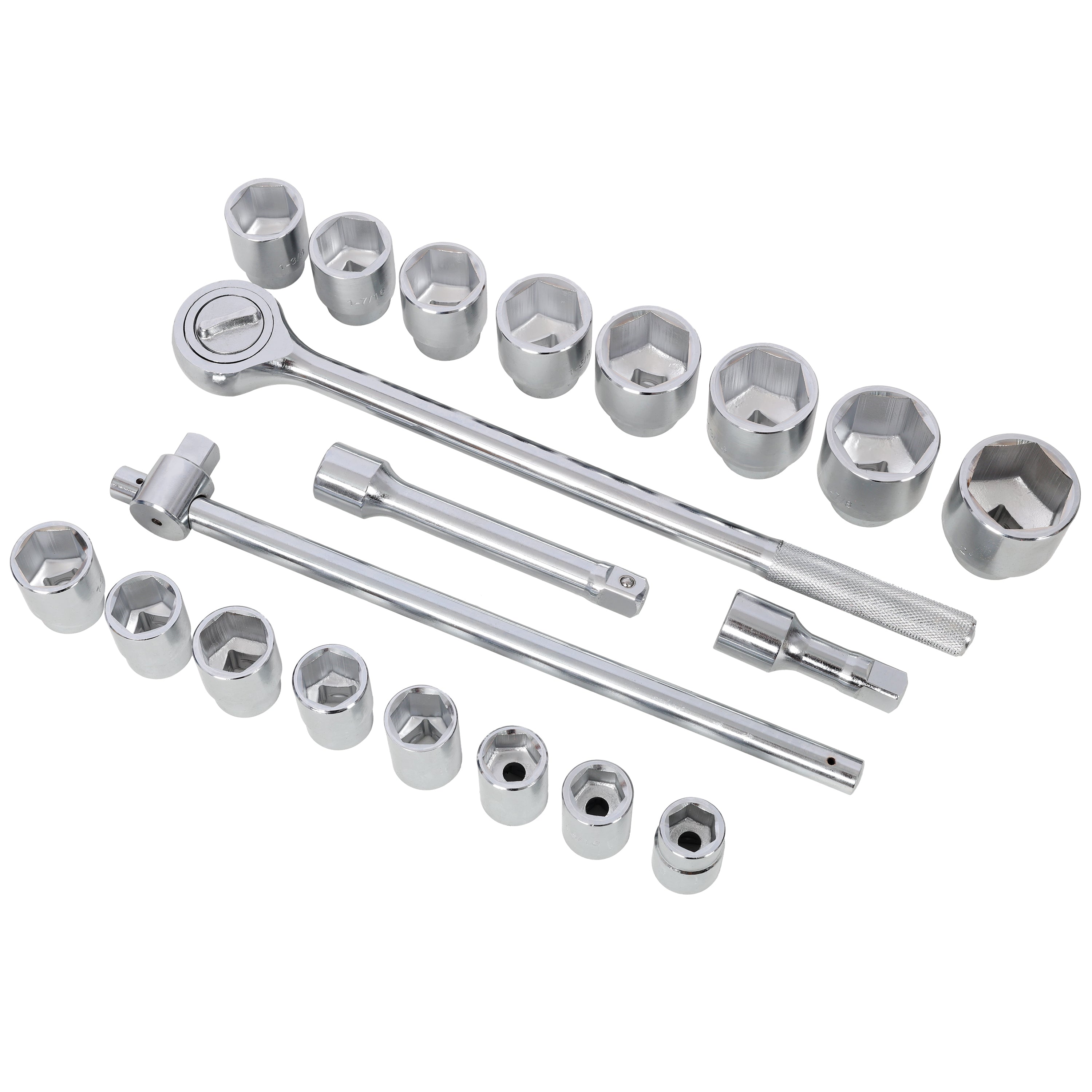 21‑Piece 3/4" Drive SAE Socket Set — 6‑Point, 7/8" to 2", with Ratchet & Breaker Bar, Red Case
