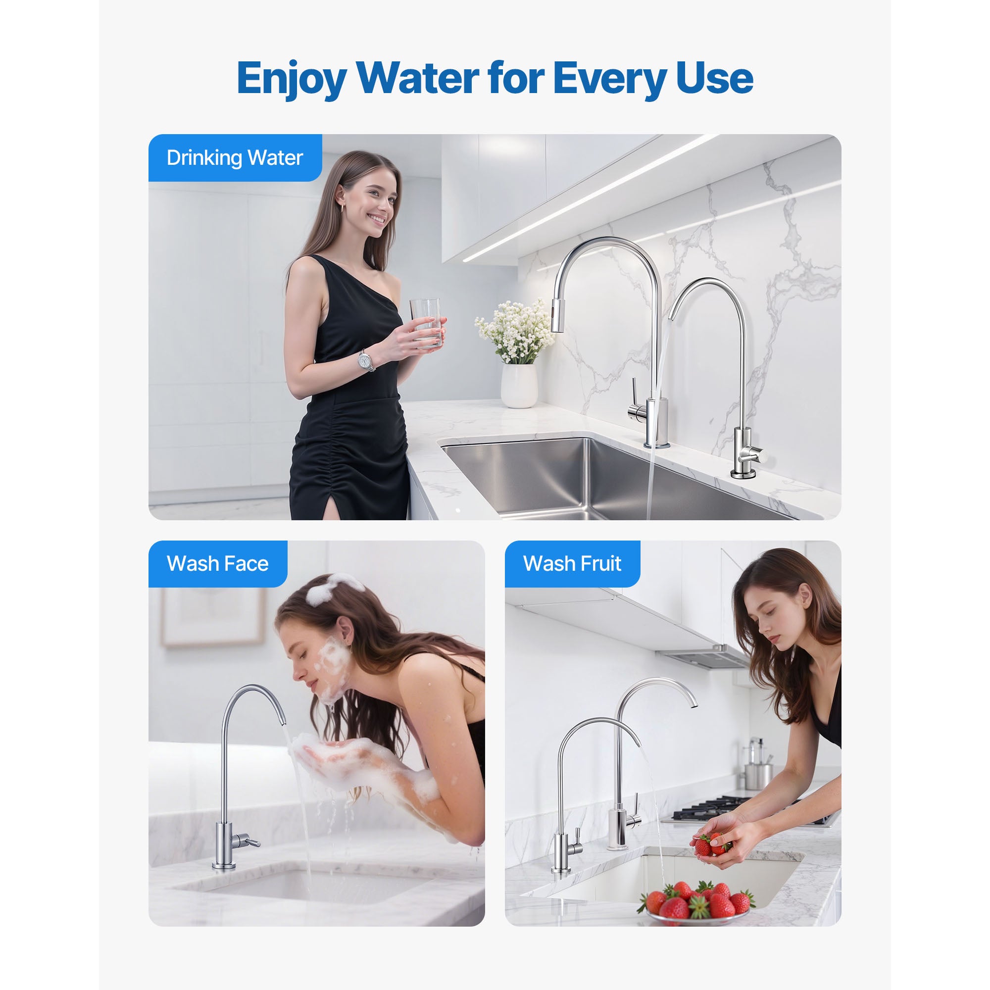 Stainless Steel Faucet, Lead-Free Drinking Water Faucets, Reverse Osmosis Faucet with Solid Brass Valve, High Arch Filtered Water Faucets For Kitchen Sink, Bar Counter, Cafe Shop, Brushed Nickel