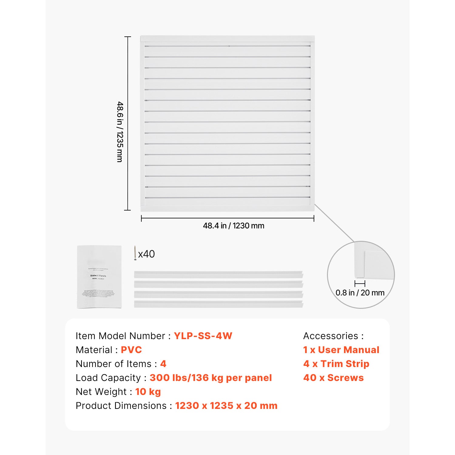 4 x 4 ft Slat Wall Paneling PVC White Garage Slatwall with Modular Design