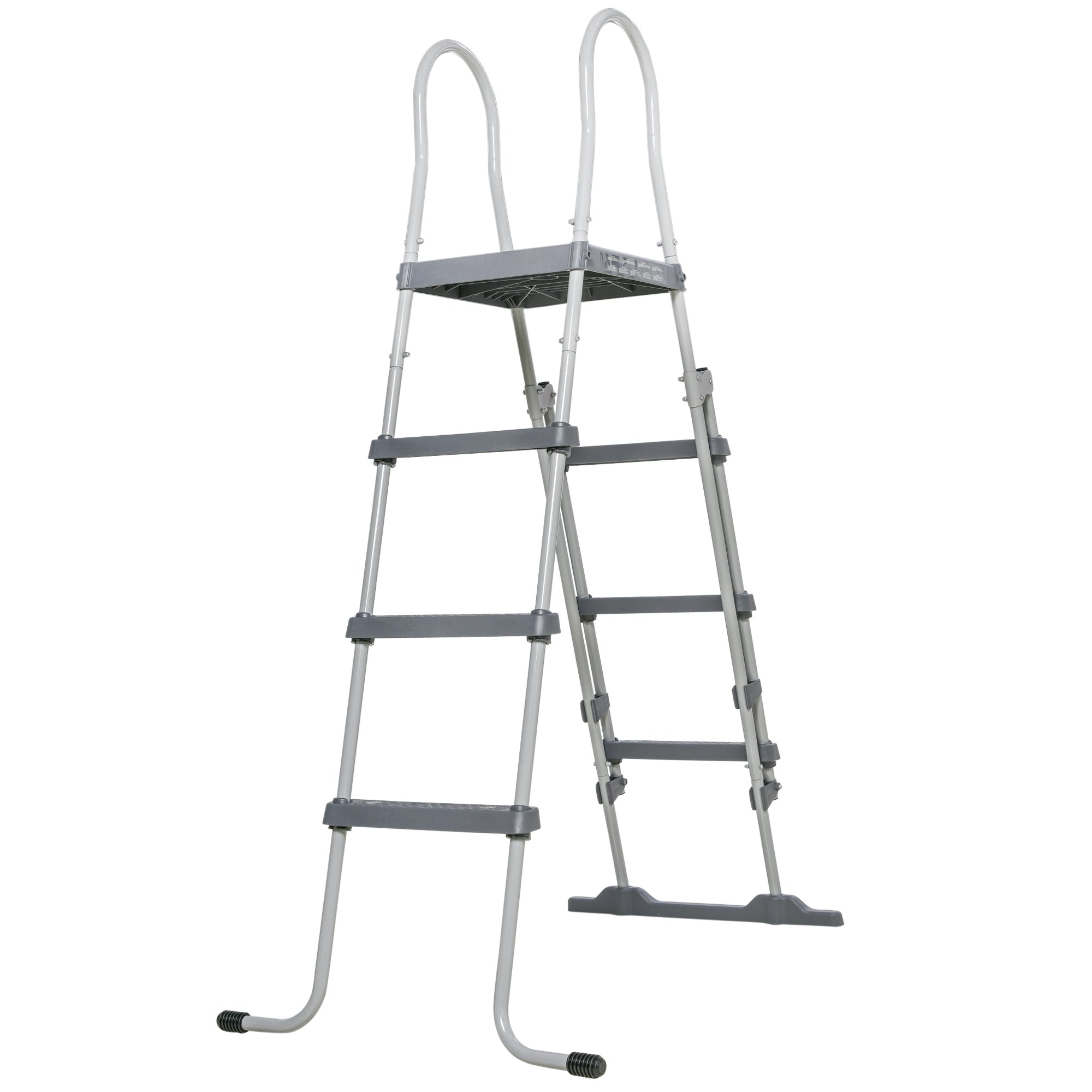Outsunny 70" A‑Frame Above Ground Pool Ladder — Non‑Slip Steps, Child Lock, 330 lb Capacity, Gray