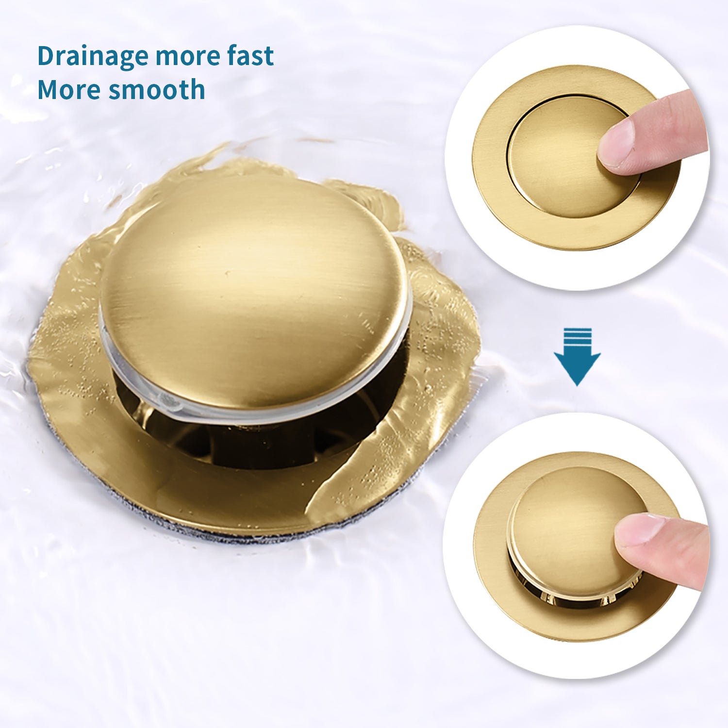 Brushed Gold Pop-Up Sink Drain with Strainer Basket – Anti-Clog, Tool-Free, for Bathroom Vanity