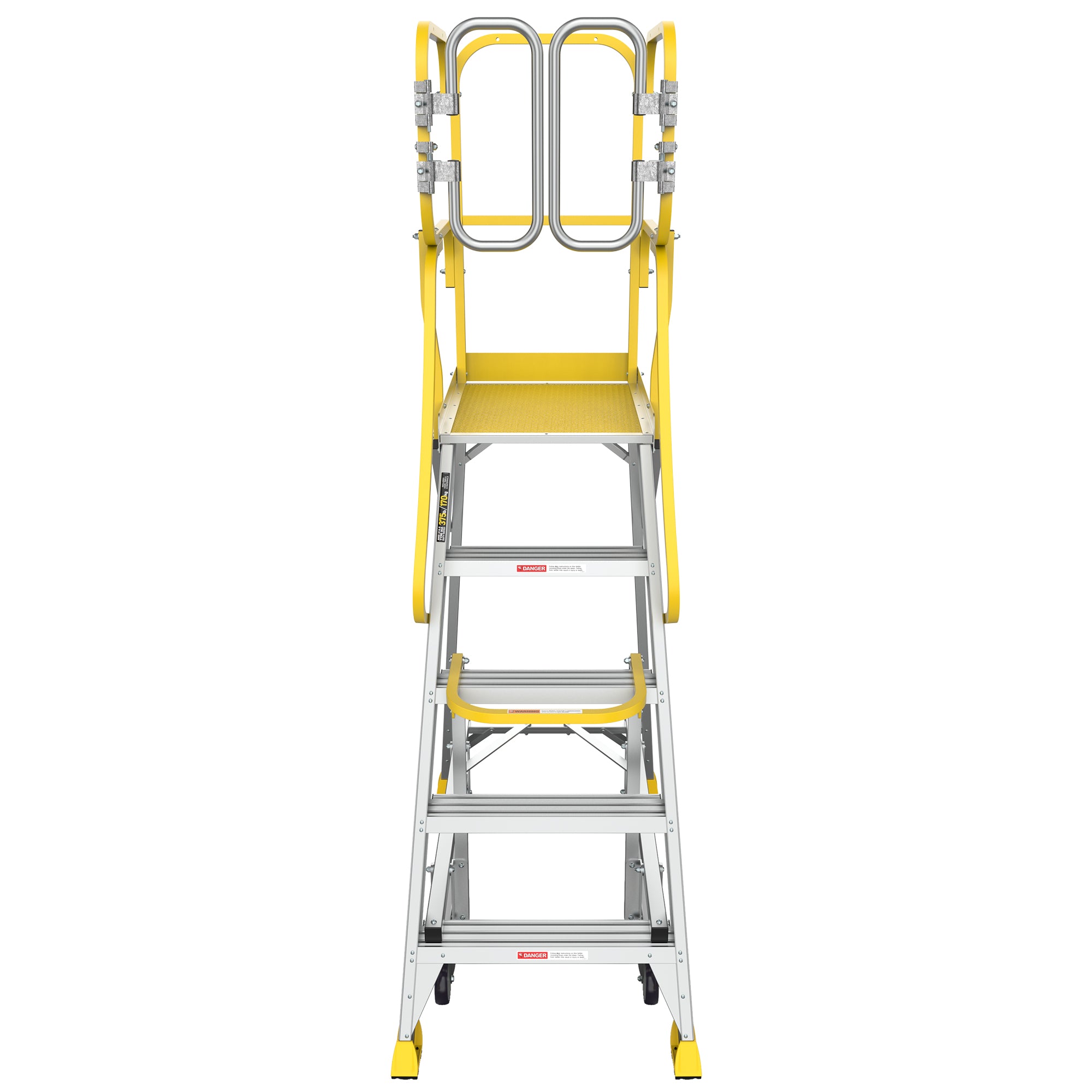 5‑Step Aluminum Rolling Platform Ladder — 375 lb Capacity, 20"x24" Standing Platform, Silver