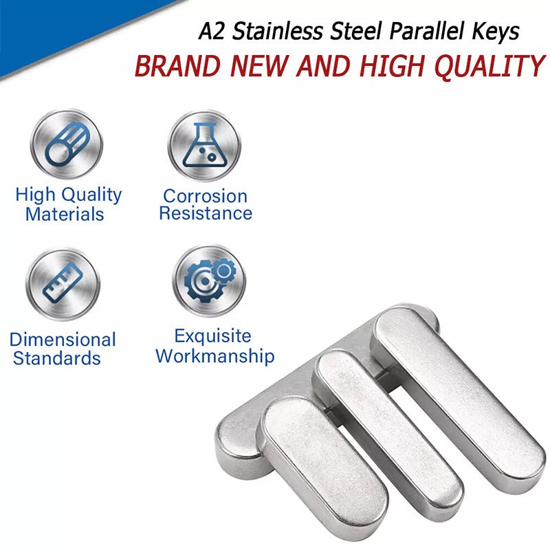 Parallel Keys Round Ends Drive Shaft Steel Type A Feather Key A2 Stainless Steel M3 - M8 - HomeDIYer