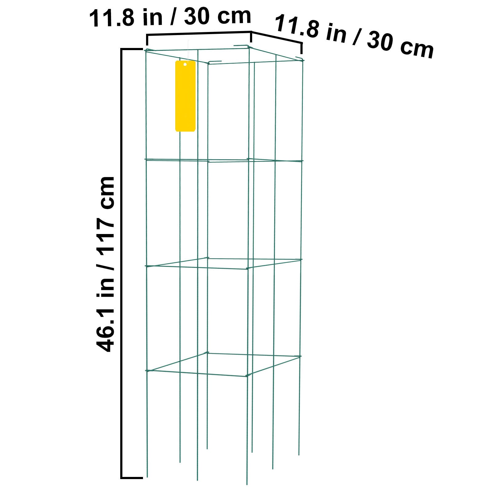 Tomato Cages, 11.8" x 11.8" x 46.1", 10 Packs Square Plant Support Cages, Green PVC-Coated Steel Tomato Towers for Climbing Vegetables, Plants, Flowers, Fruits