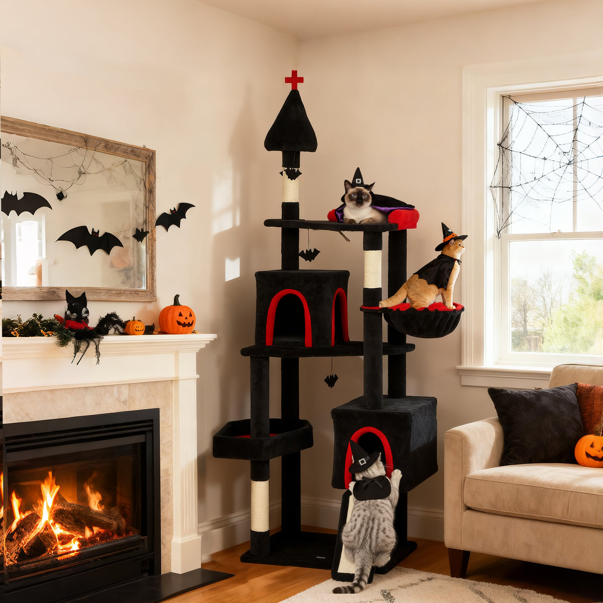 Gothic Cat Tree 77.6-Inch with 2 Condos & Sisal Scratching Posts