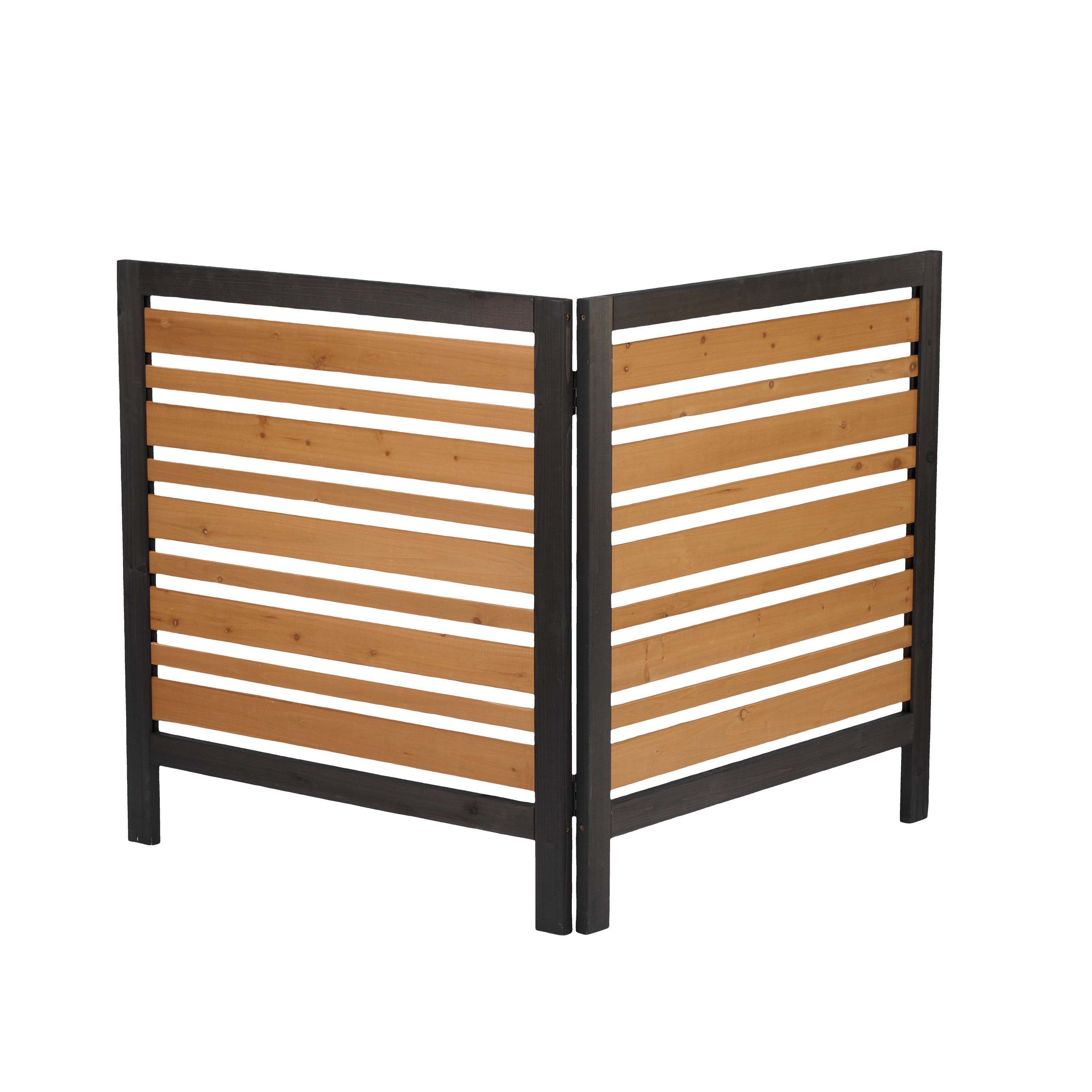 2‑Panel Solid Wood Outdoor Privacy Screen — 38" W x 42" H, Black & Gold, AC Fence & Trash Can Enclosure