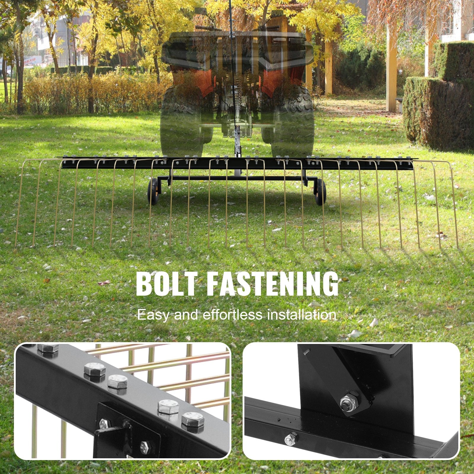 Tow Behind Dethatcher, 60-inch Tow Dethatcher with 24 Steel Tines, Lawn Dethatcher Rake for ATV or Mower, Tow Behind Lawn Rake with Lift Handle for Leaves, Pine Needles, and Grass