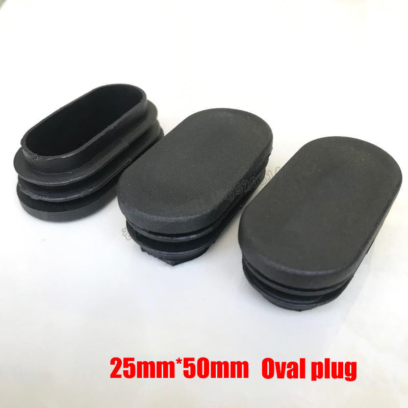 Size comparison of arched, oval and round plastic end caps together