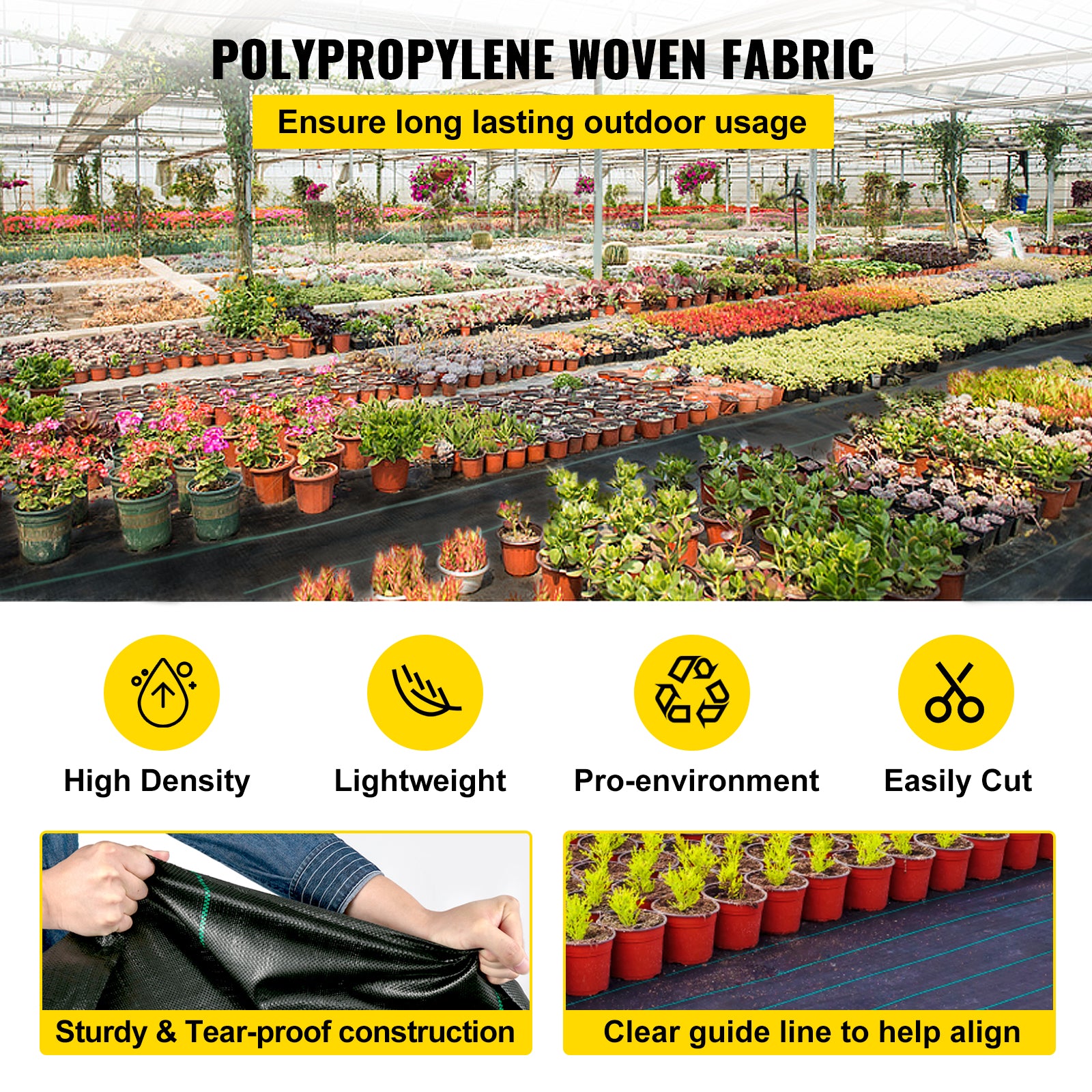 6.5ft x 300ft Premium 3oz Woven Weed Barrier Landscape Fabric — Heavy‑Duty Ground Cover for Flower Beds & Underlayment Black
