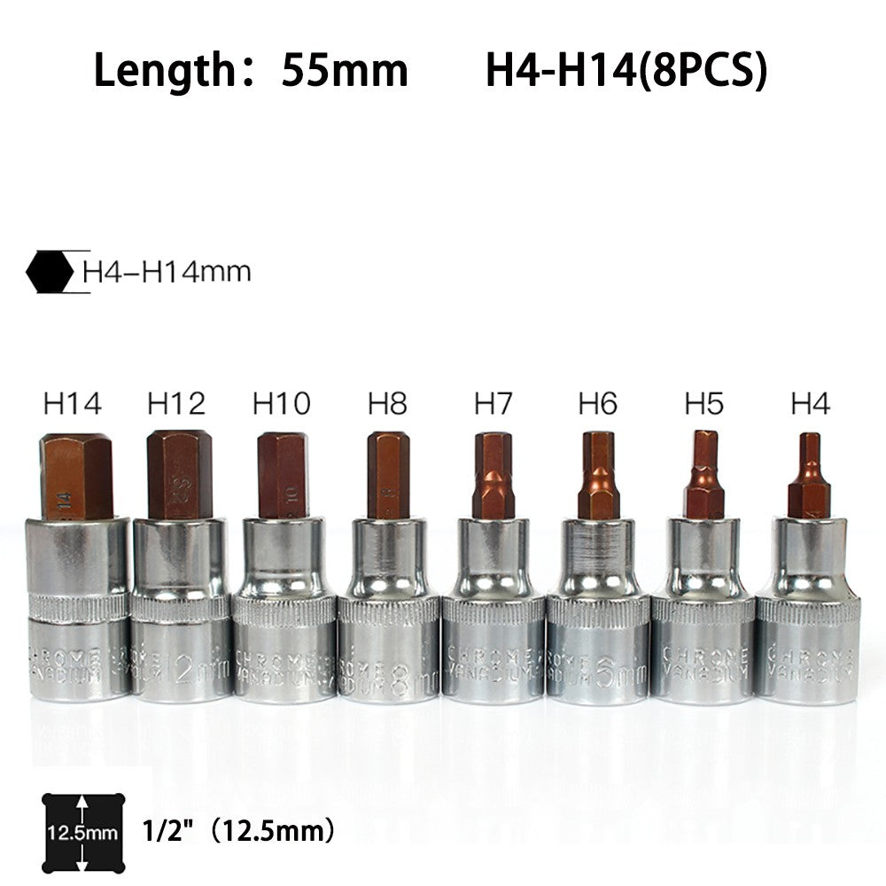4mm-17mm Hex Socket Wrench Metric Allen Socket Hex Bit 1/2" Drive Size Optional