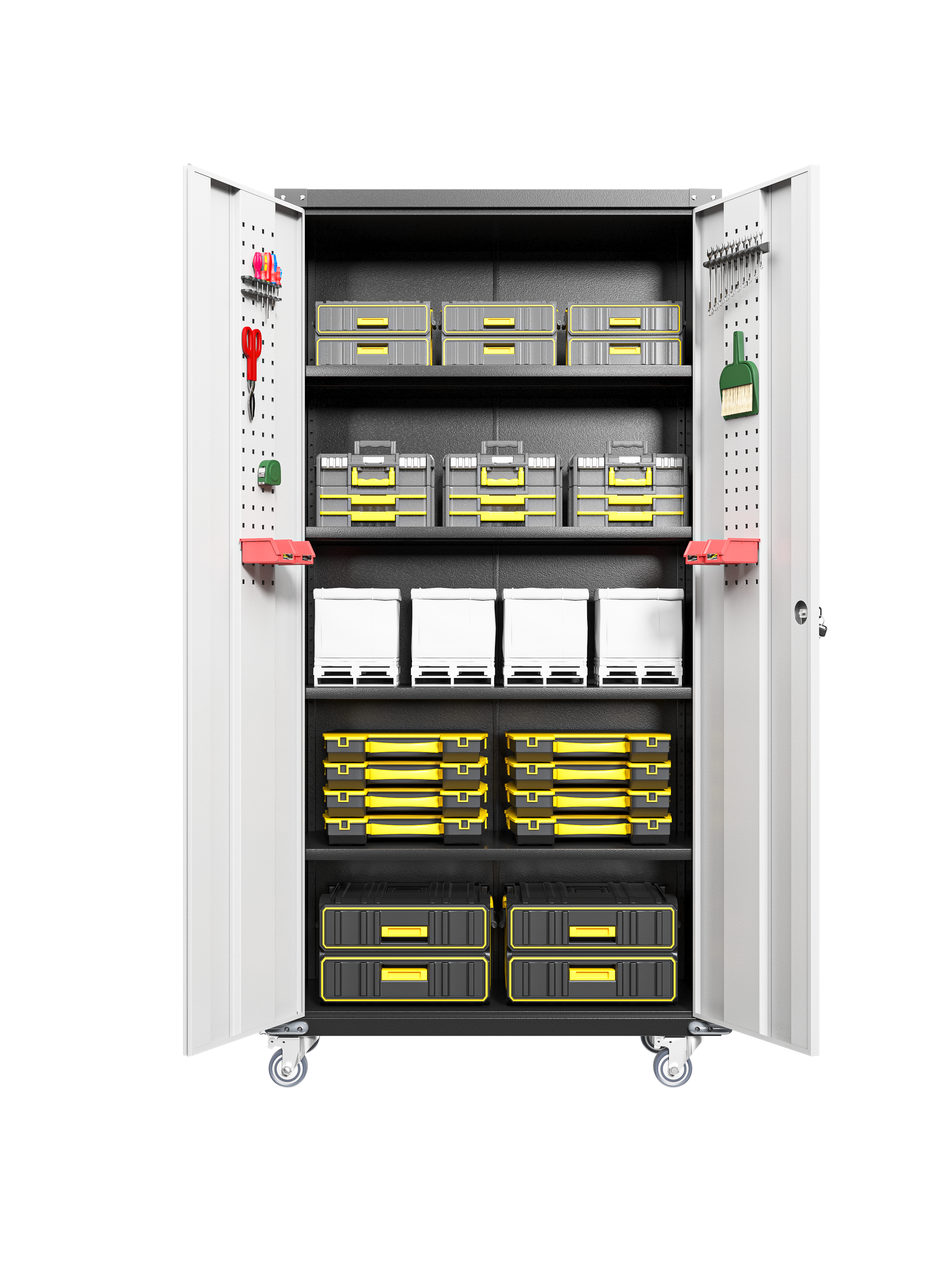 Garage Storage Cabinets with Locking Doors & 4 Adjustable Shelves – Heavy Duty Metal Cabinet with Casters