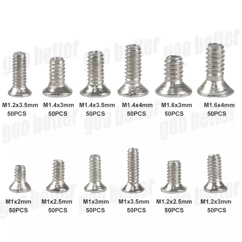 600PC Small Mini Screws M1 M1.2 M1.4 M1.6 Flat Head Screws for Eyeglasses Watch - HomeDIYer