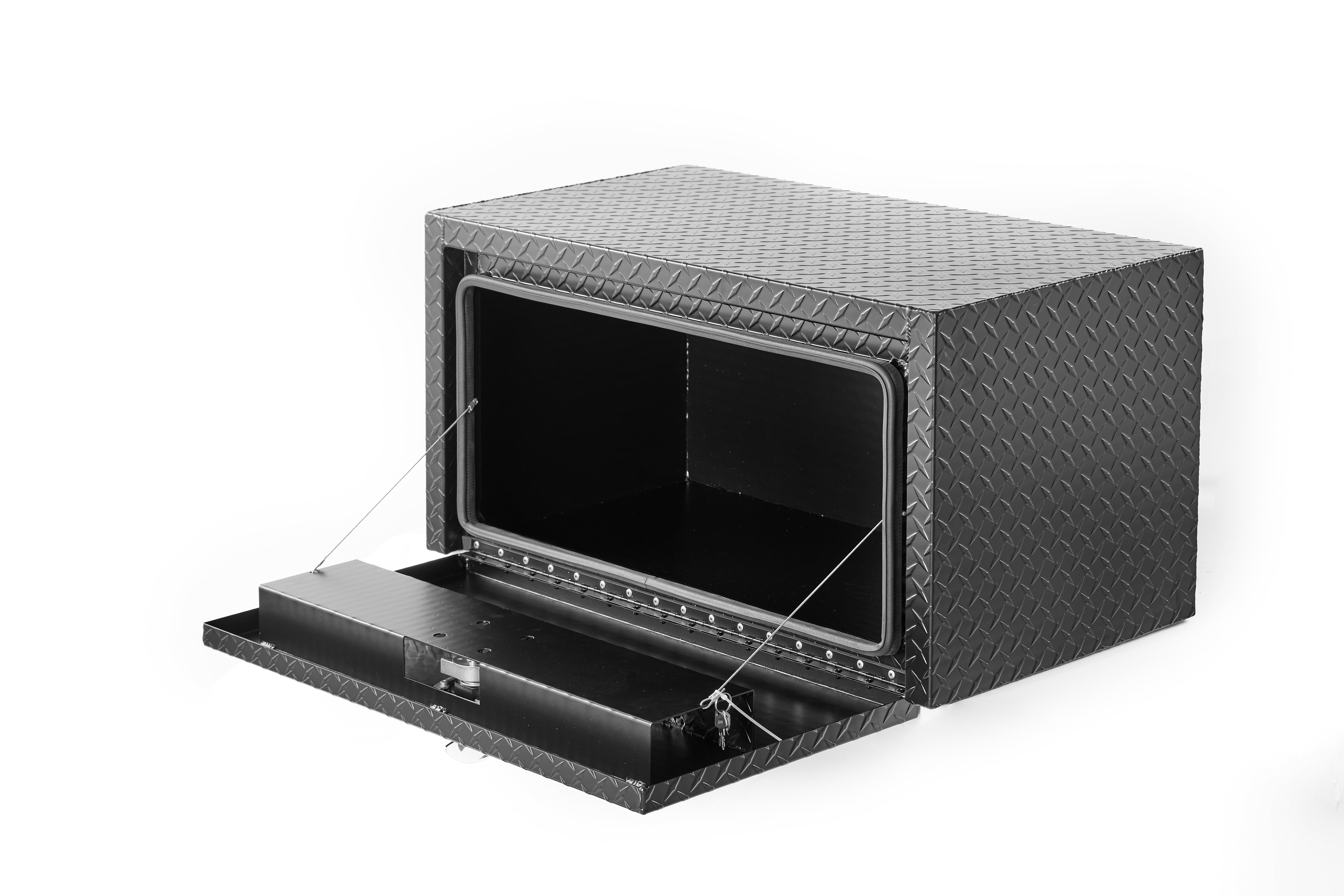 36" Aluminum Underbody Truck Tool Box — Heavy‑Duty Matte Black Diamond Plate, Waterproof & Lockable