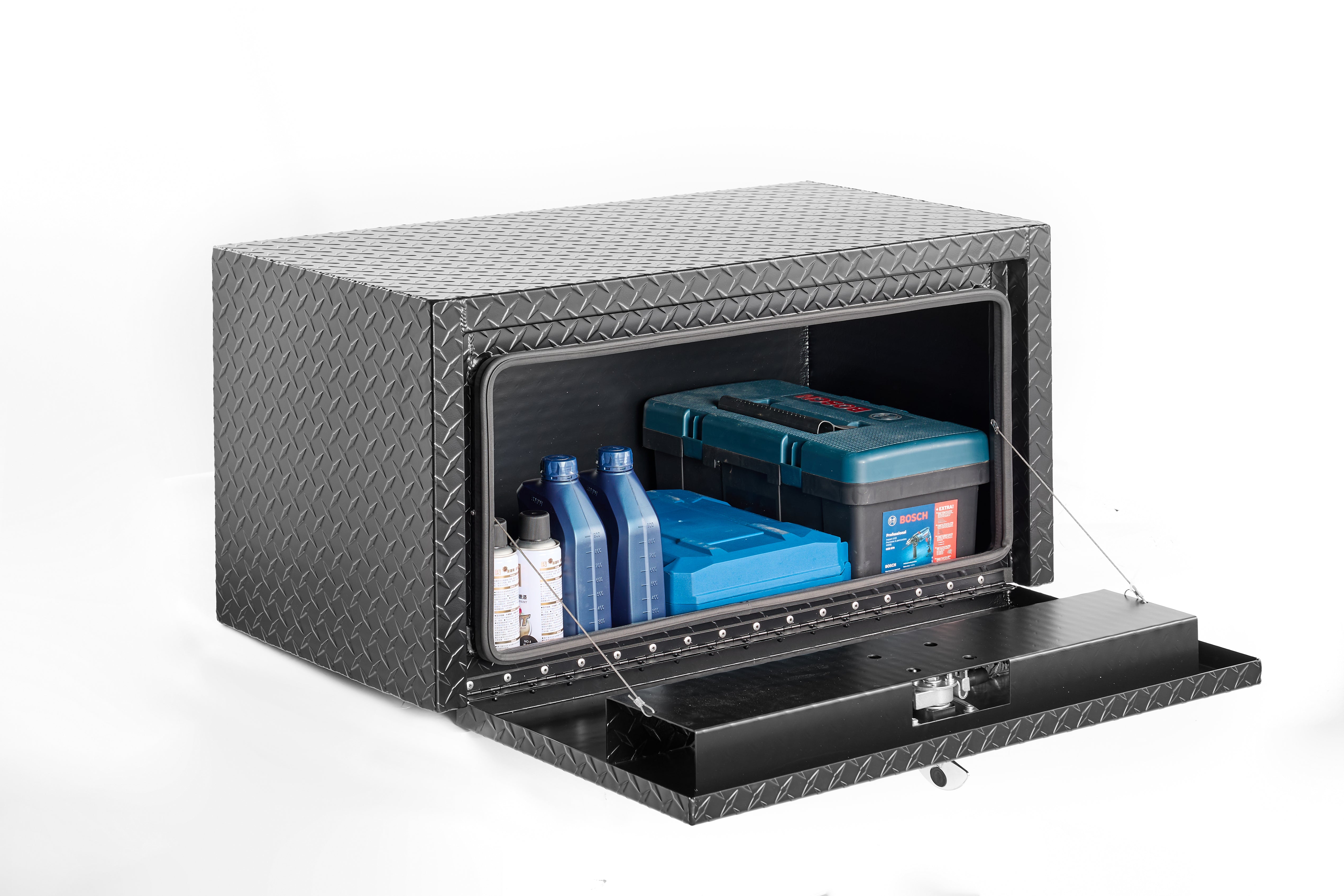 36" Aluminum Underbody Truck Tool Box — Heavy‑Duty Matte Black Diamond Plate, Waterproof & Lockable