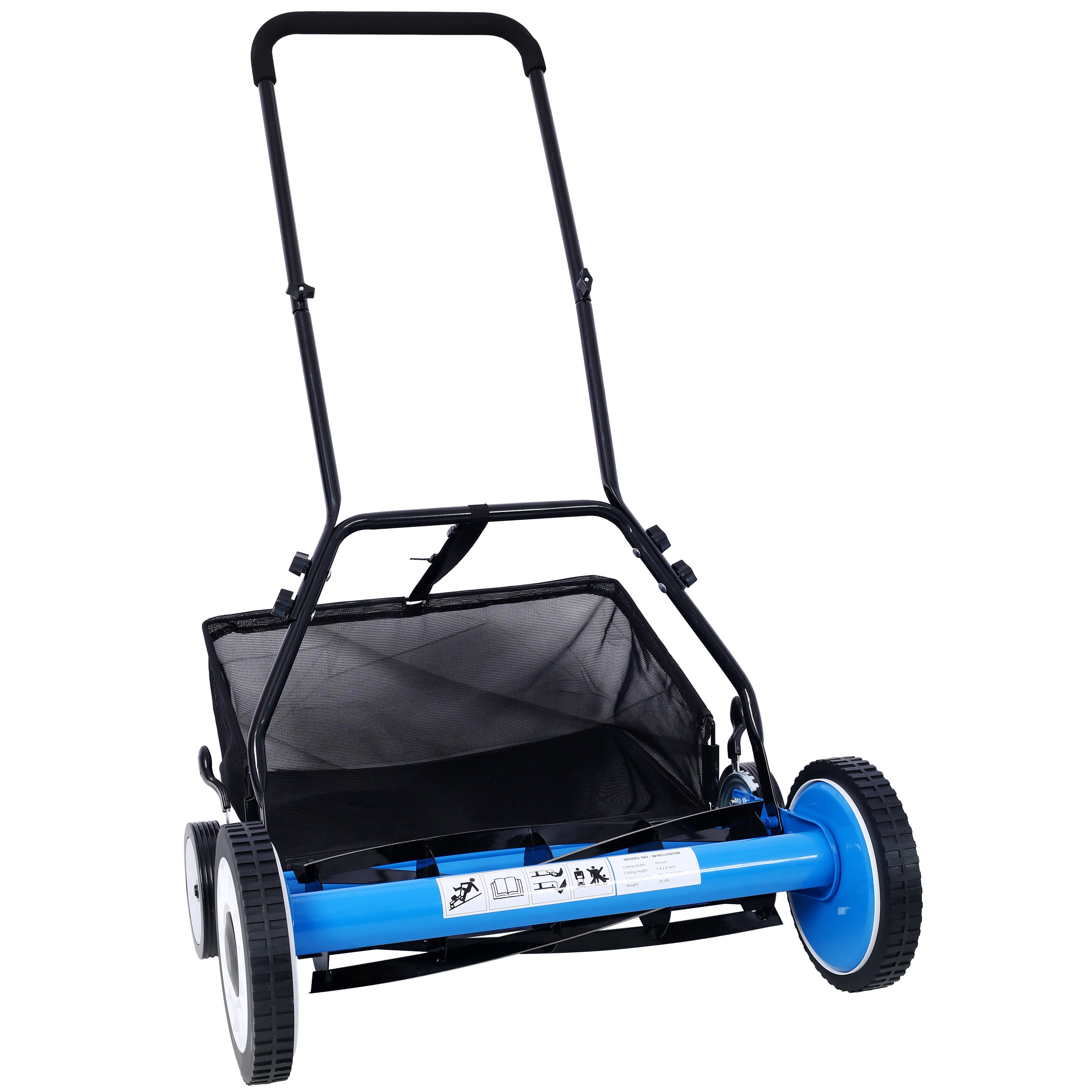 16-Inch 5-Blade Push Reel Lawn Mower with Grass Catcher, 4 WHEELS BLUE COLOR