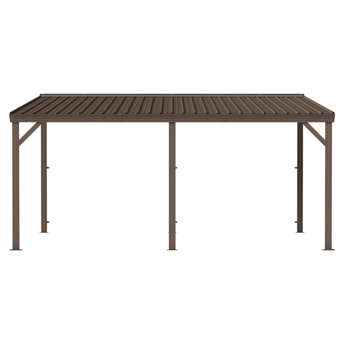 Hardtop Lean-To Gazebo 12x16 ft with Gutters, Connectable Wall-Mounted Steel Pergola, Brown