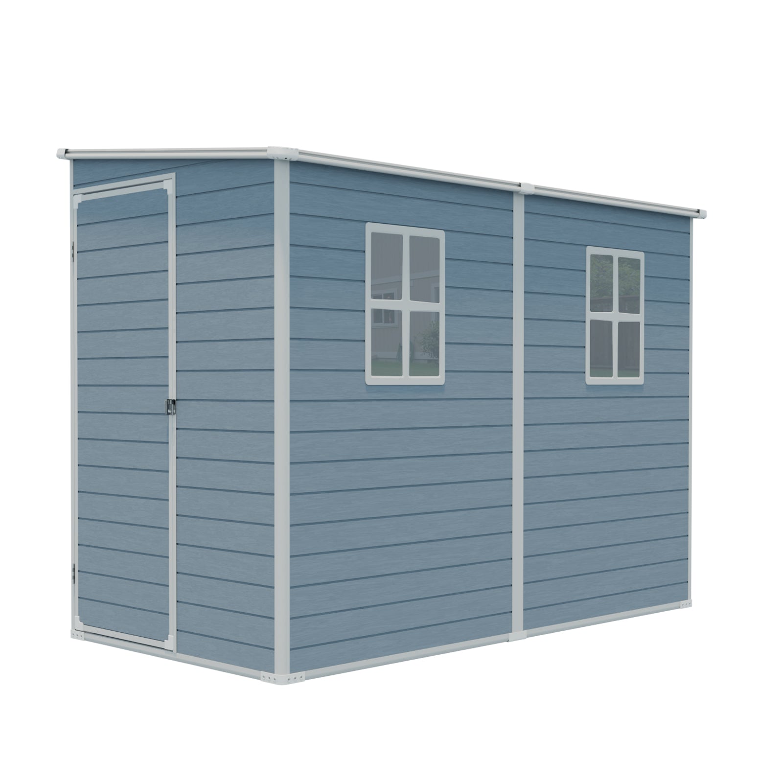4x8ft Outdoor Storage Shed with Floor Resin shed with Two-Window, Waterproof ,Lockable Doors for Patio,Yard,Lawn --Gray