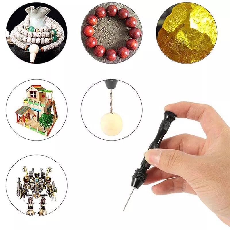Mini hand drill with 10 twist drill bit set - wood model making PCB jewelry crafting - HomeDIYer