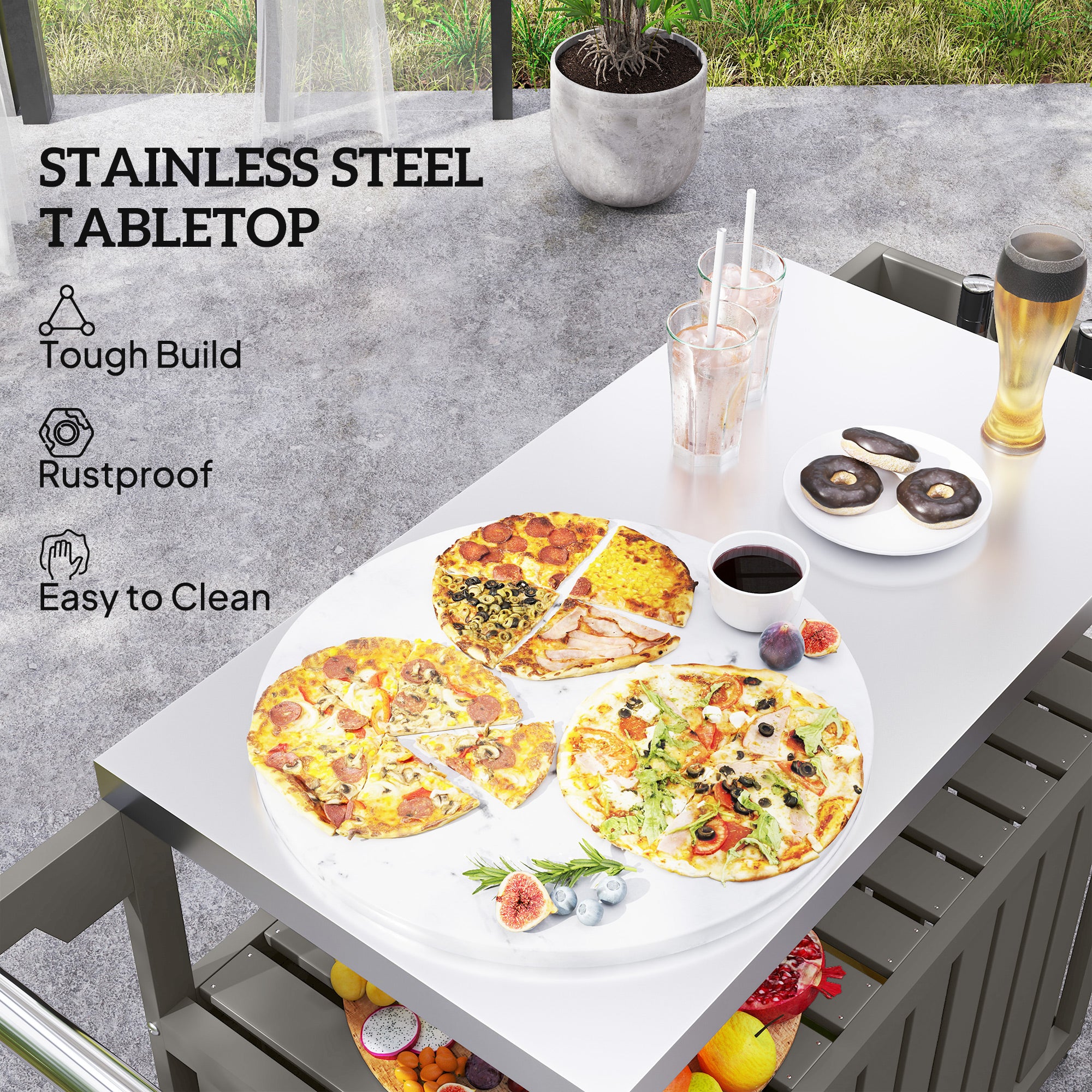 Convenient Outdoor Table Top,Outdoor Bar Cart with Storage,Wheeled Kitchen Island for Food Prep