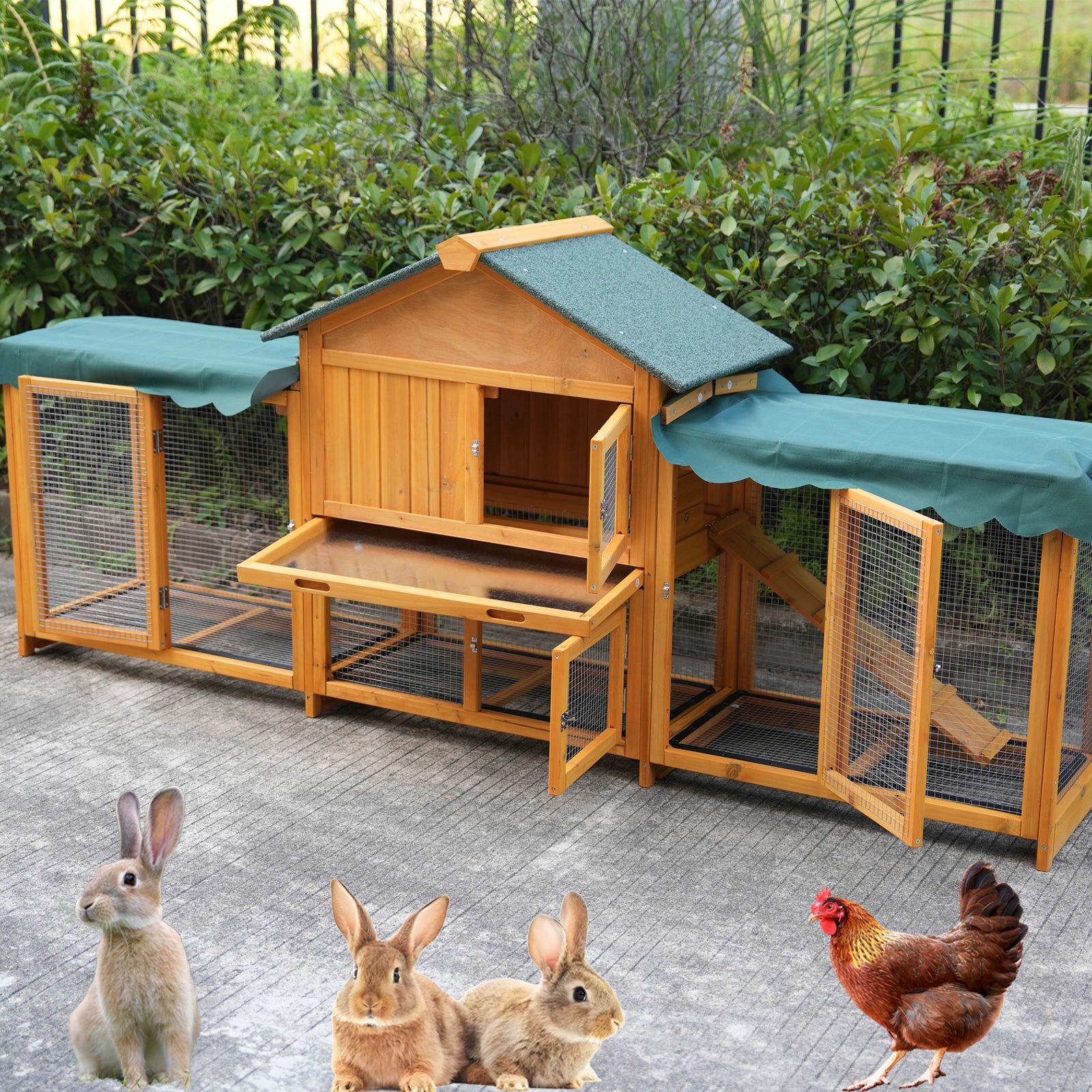 82-Inch Extra Large Outdoor Rabbit Hutch with Waterproof Roof & Pull-Out Tray