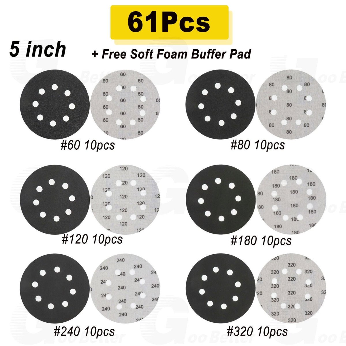 5 Inch 60 - 320 Grit Sanding Discs Hook And Loop Orbital Sander Paper Interface Pad - HomeDIYer