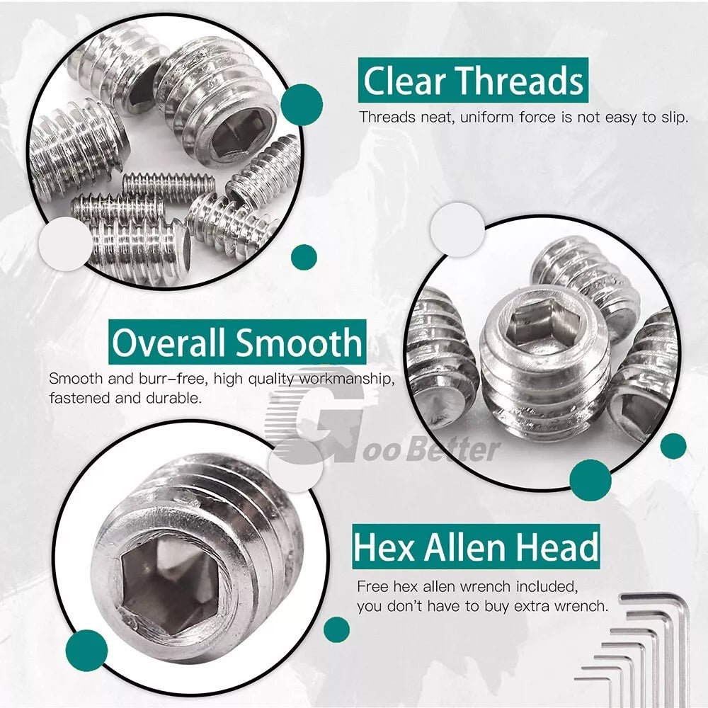 304 Stainless Steel Allen Flat end Grub Screws M10 M12 M14 M16 10Pcs - HomeDIYer