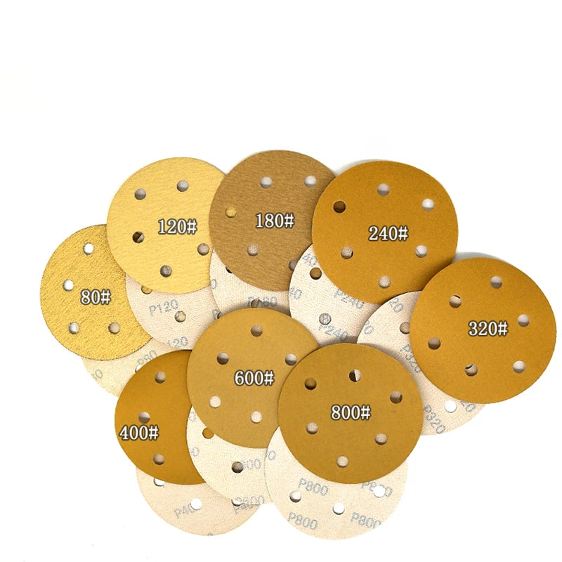 125mm Wet and Dry Sanding Discs 5" Sandpaper Hook and Loop Pads 6 Hole 80#-800#