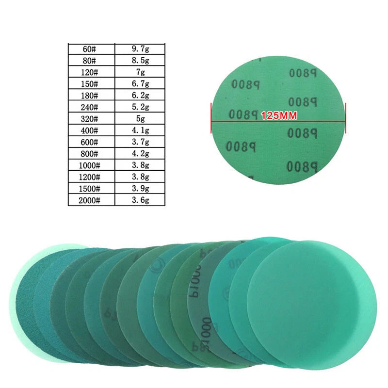 Wet & Dry Sanding discs 125mm 5inch Sandpaper Film Pads 60-2000 Grit Hook & Loop