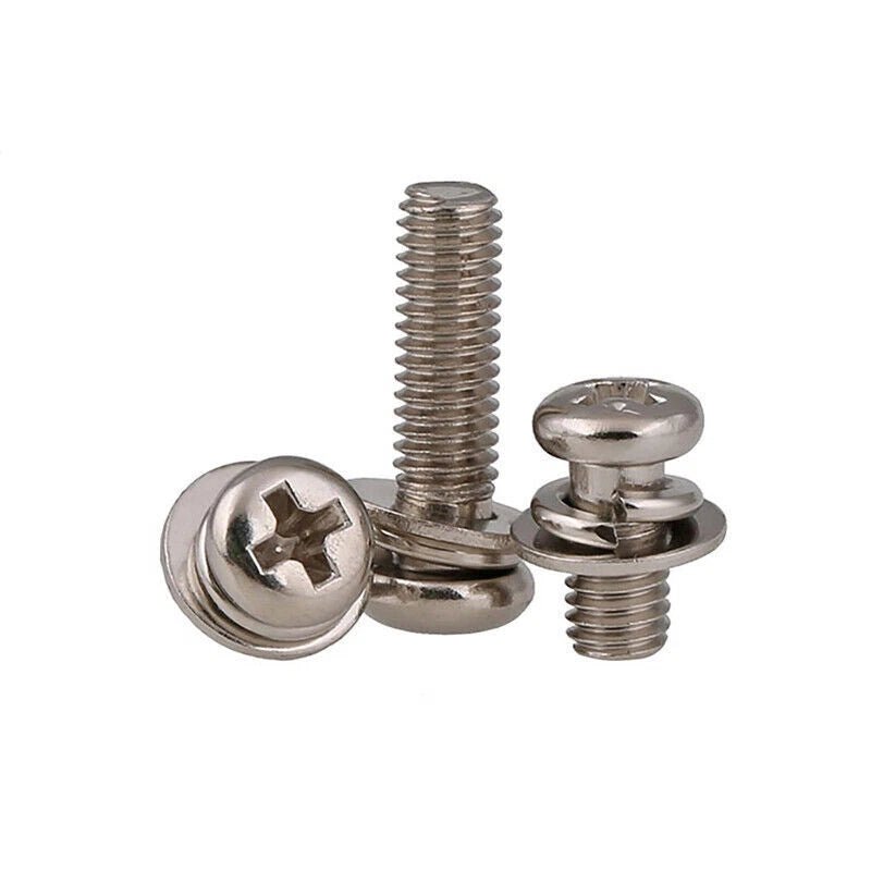 Phillips Pan Head Machine Screws with Washer — Nickel Plated M5 M6 M8 - HomeDIYer