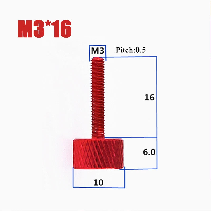 M3*16 Aluminum Alloy Knurled Thumb Screws Hand Grip Knob Bolts Thread L:16mm