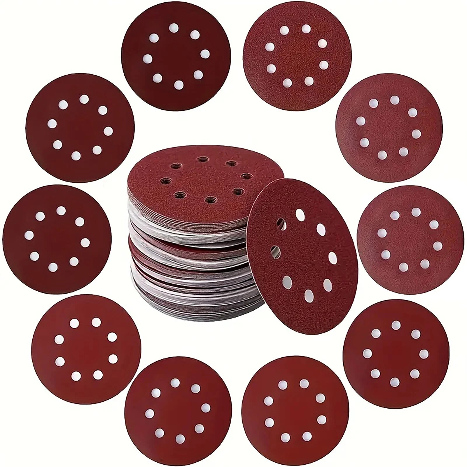 5 Inch 125mm 6 Holes Red Sandpaper Sanding Discs Grinding Polishing 40-180 Grit