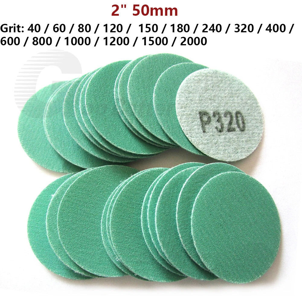 50mm Wet & Dry Sanding Discs 2" Sandpaper Film Pads Hook & Loop 40 - 2000 Grit