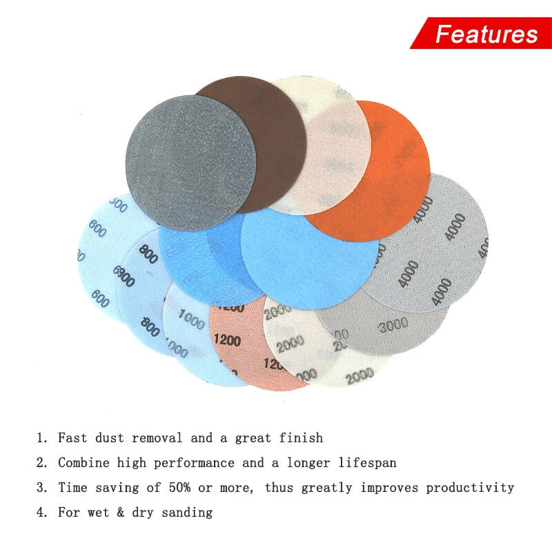 5" 6" Wet & Dry Sanding Discs Orbital Sander Sandpaper Pads Hook Loop P600-P5000