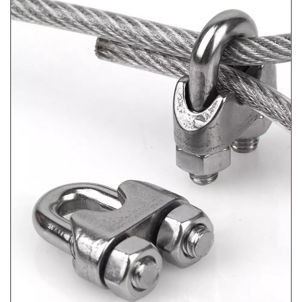 A2 Stainless Steel Wire Rope Grips Clamps U Bolts Heavy Duty Steel Metal M2 - M20 10Pcs - HomeDIYer